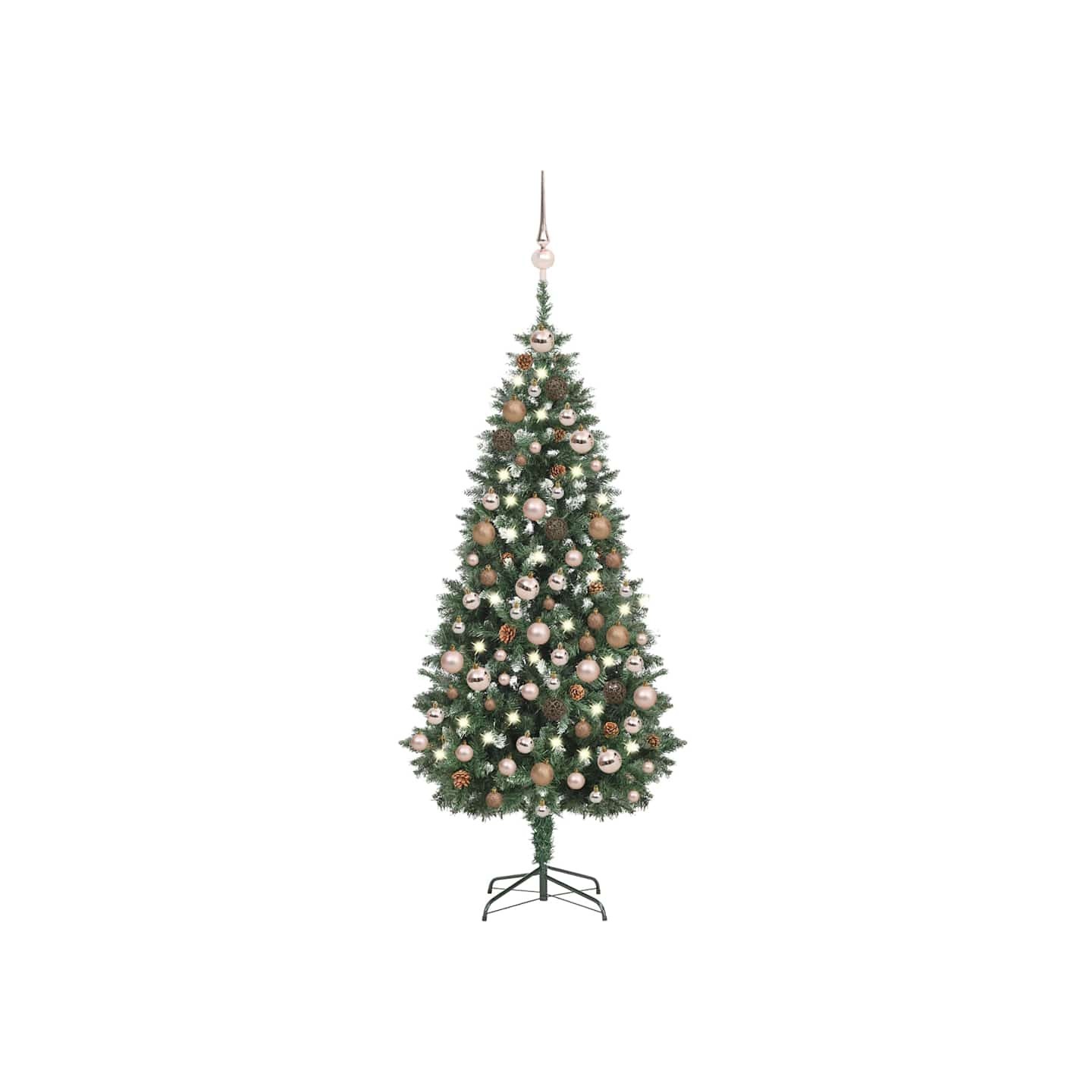 Arbre de Noël artificiel pré-éclairé/boules pommes de pin 180cm