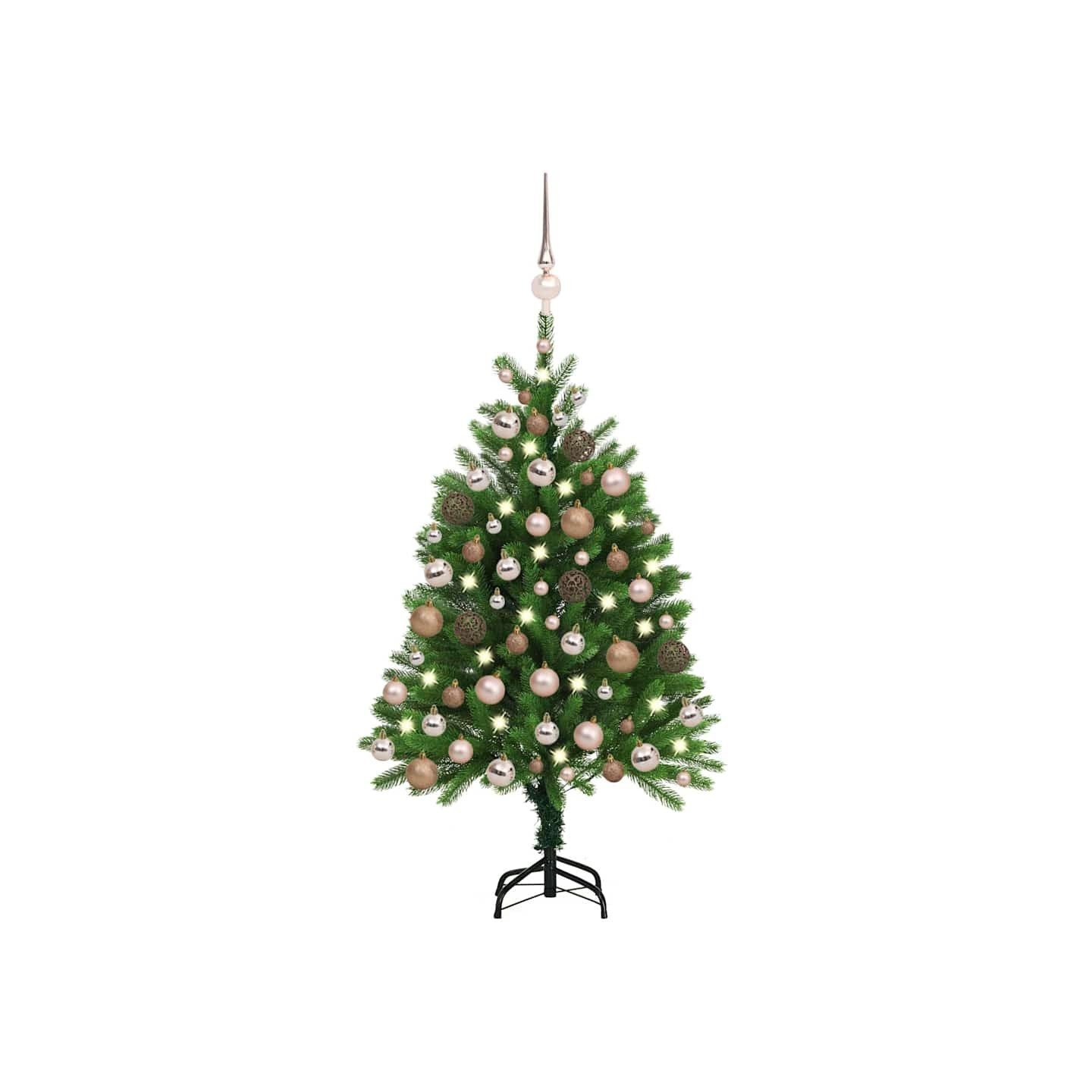 Arbre de Noël artificiel pré-éclairé et boules 120 cm vert