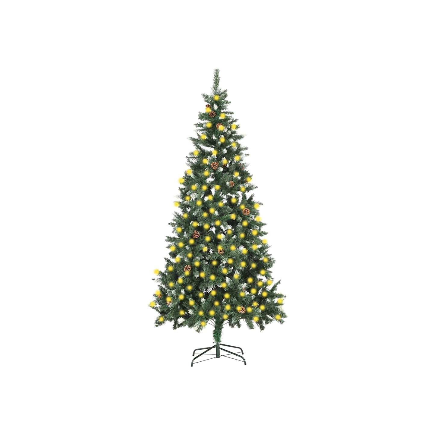 Sapin de Noël artificiel pré-éclairé et pommes de pin 210 cm