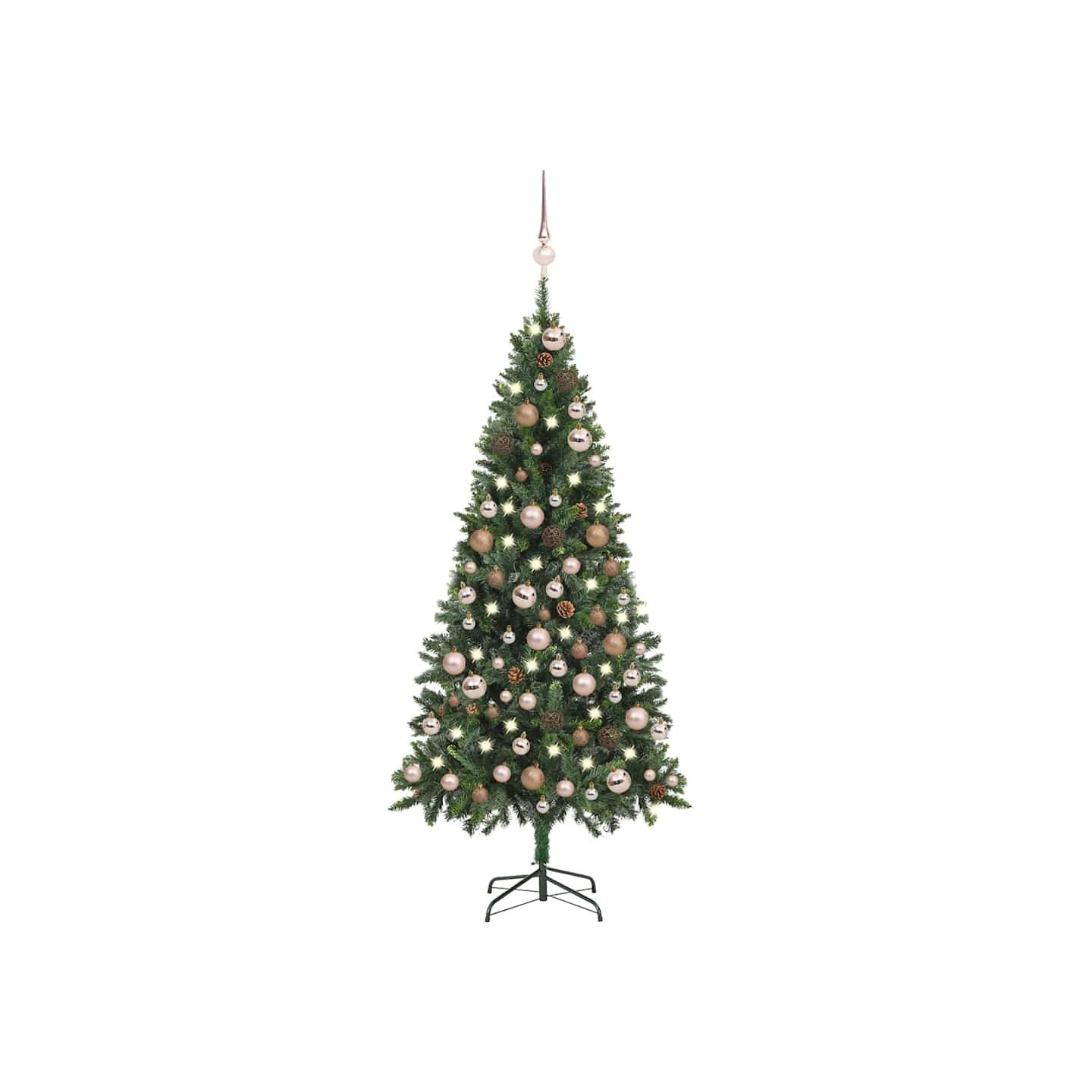 Arbre de Noël artificiel pré-éclairé/boules pommes de pin 180cm