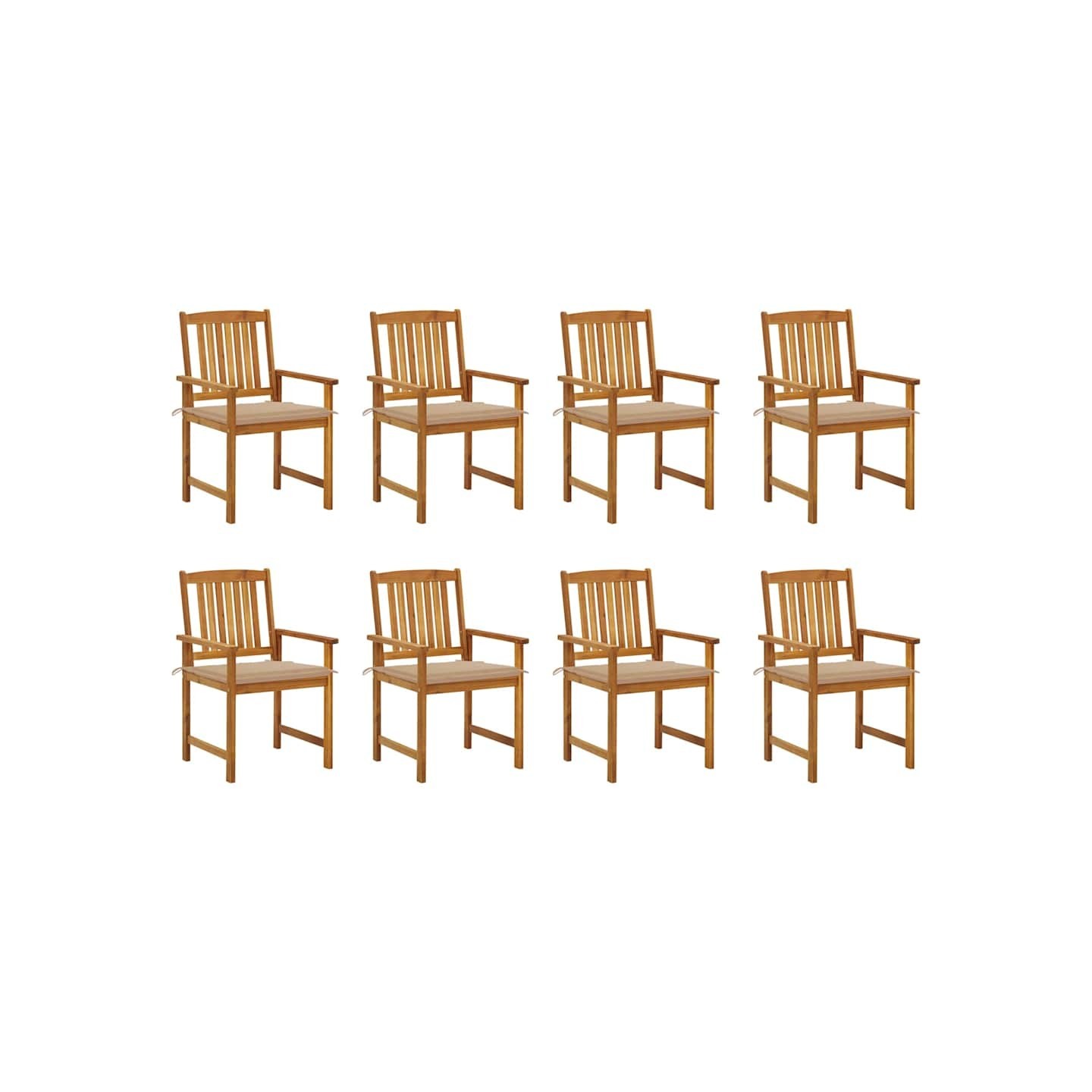 Chaises de jardin avec coussins lot de 8 Bois d'acacia solide