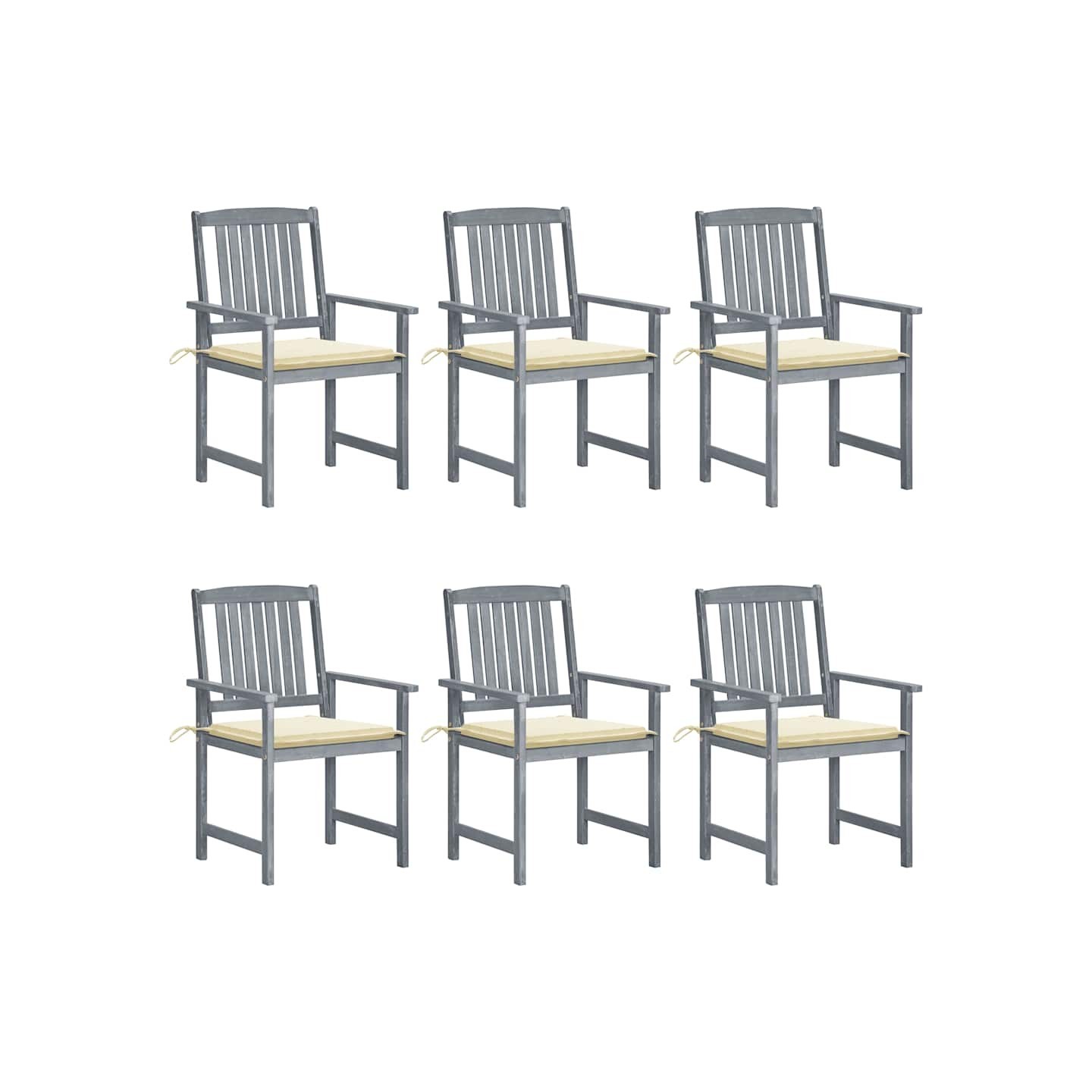 Chaises de jardin et coussins lot de 6 Bois acacia massif Gris