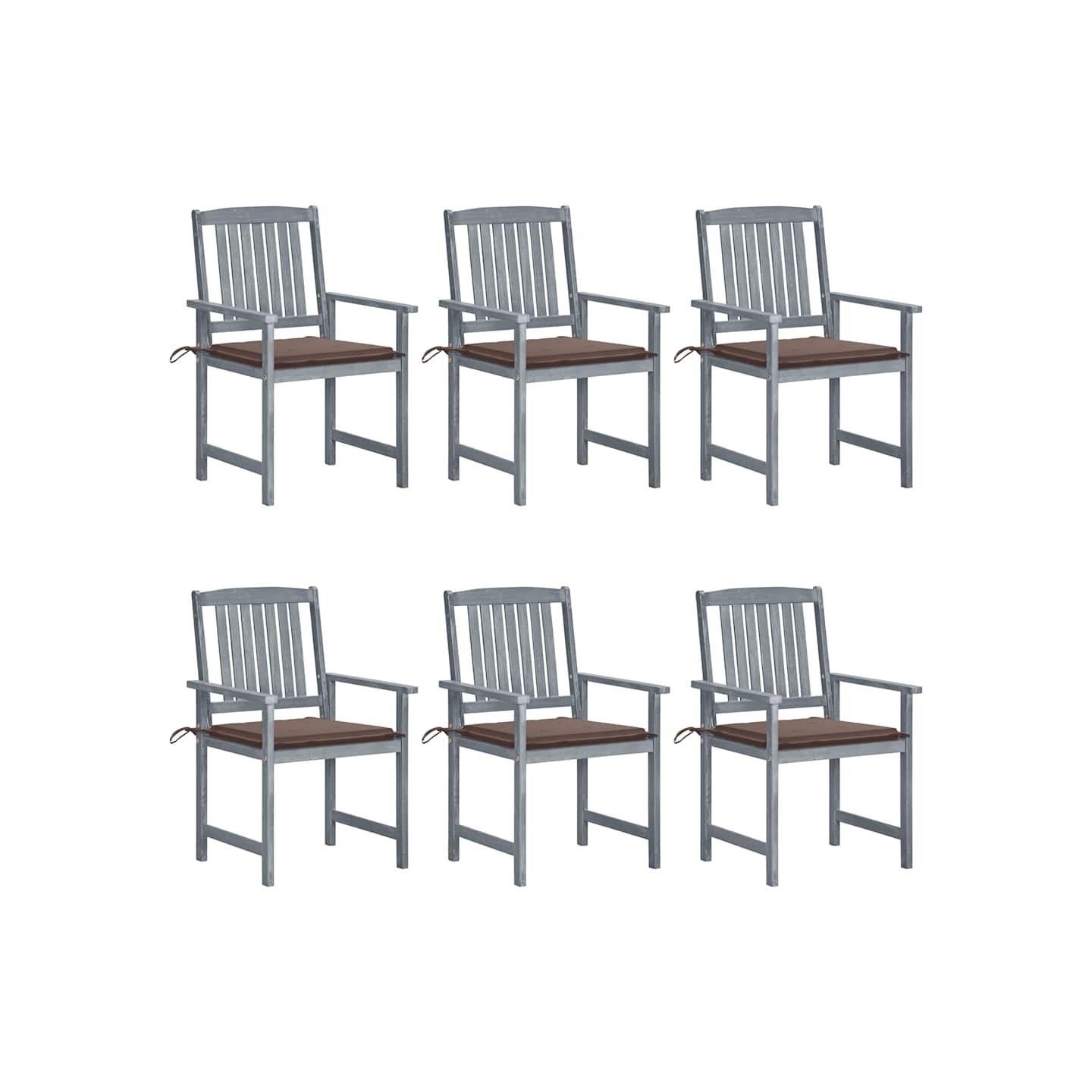 Chaises de jardin et coussins lot de 6 Bois acacia massif Gris