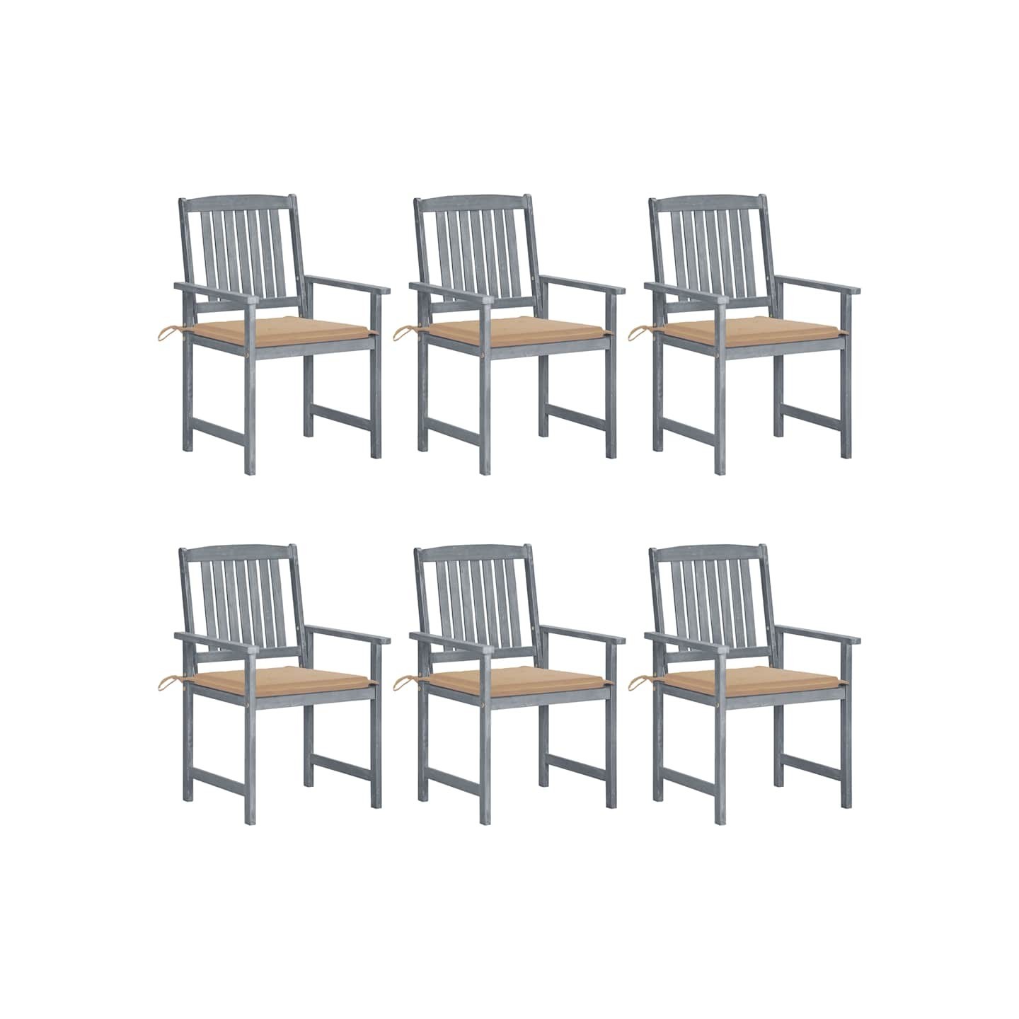 Chaises de jardin et coussins lot de 6 Bois acacia massif Gris