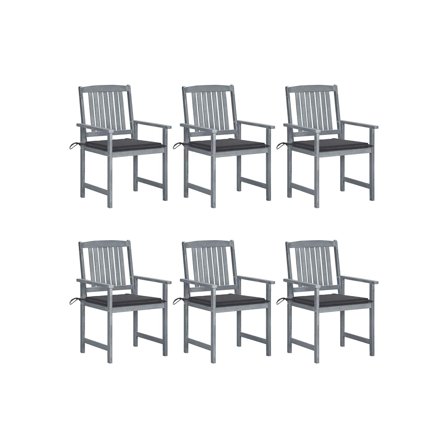 Chaises de jardin et coussins lot de 6 Bois acacia massif Gris