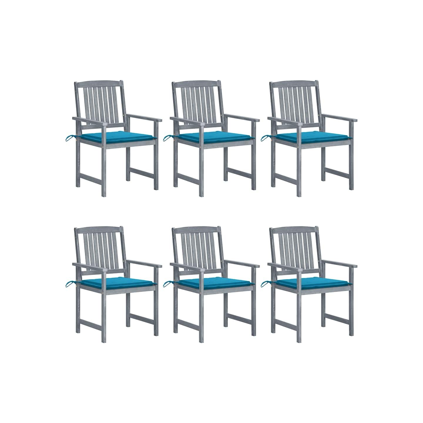 Chaises de jardin et coussins lot de 6 Bois acacia massif Gris