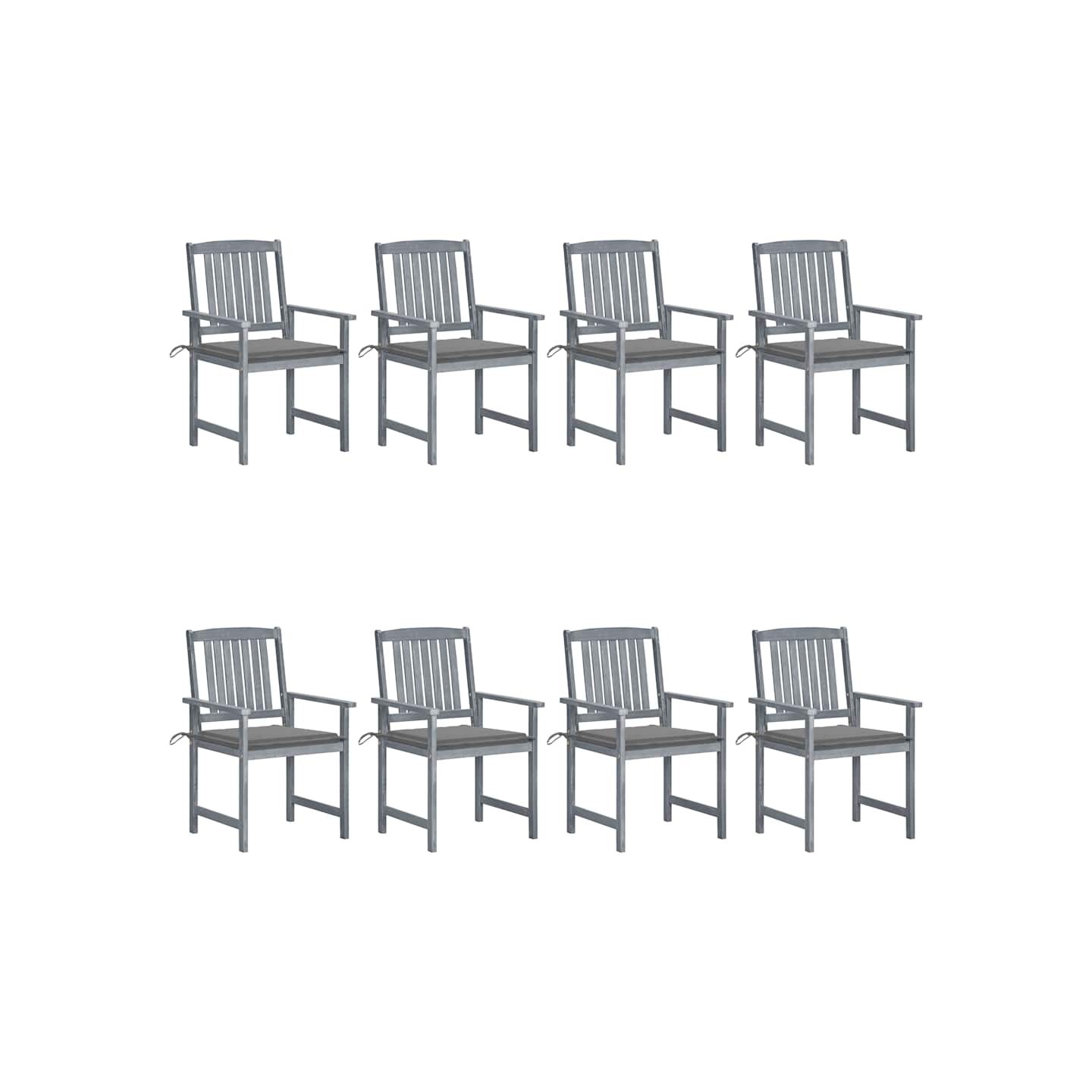 Chaises de jardin et coussins lot de 8 Bois acacia solide Gris