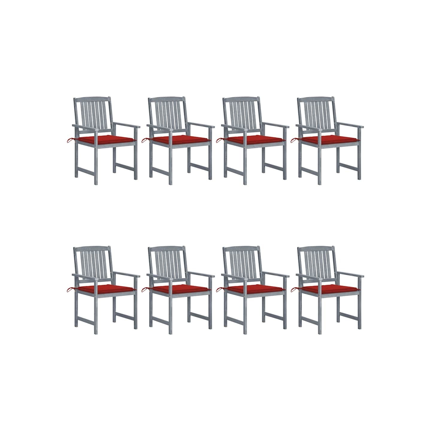 Chaises de jardin et coussins lot de 8 Bois acacia solide Gris