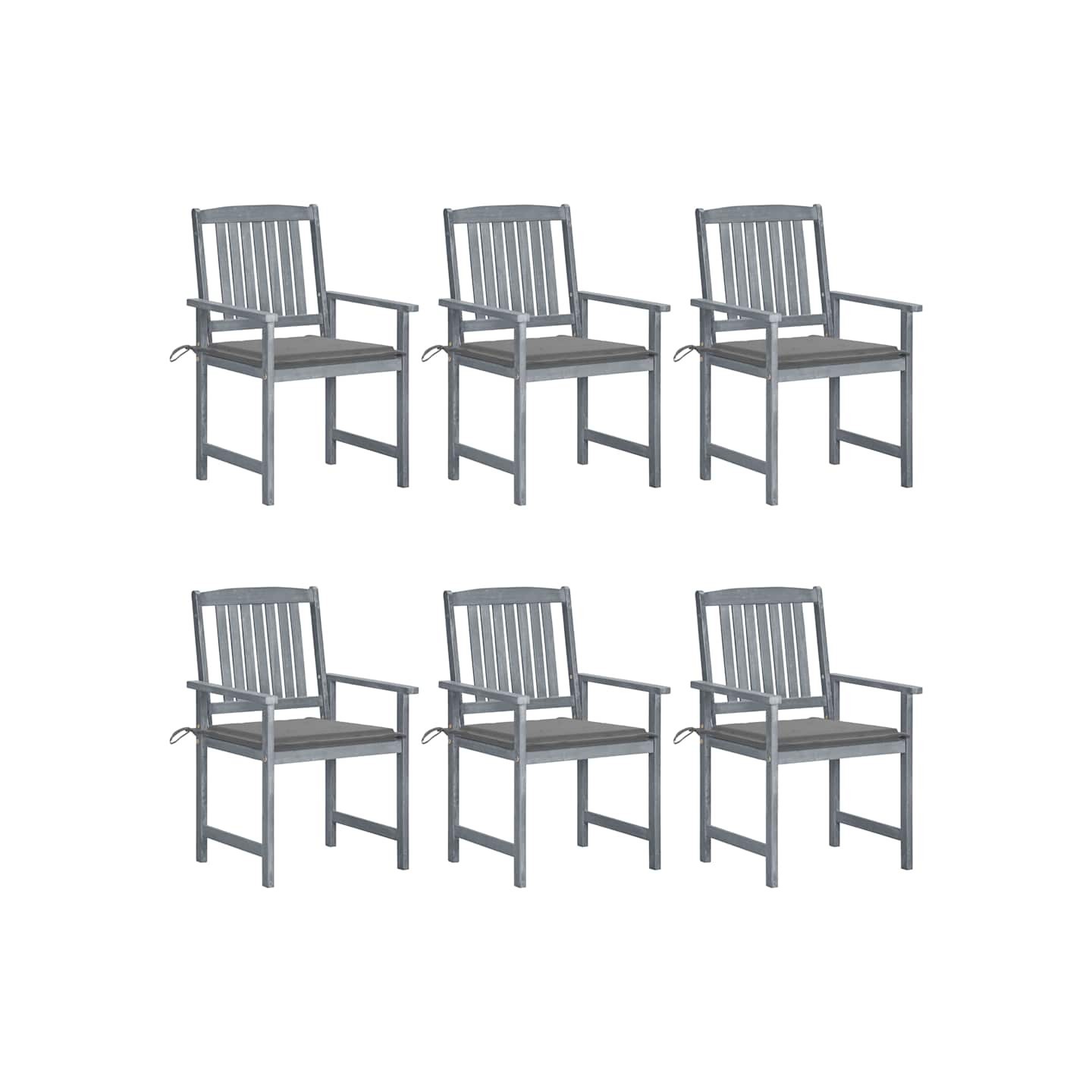 Chaises de jardin et coussins lot de 6 Bois acacia massif Gris