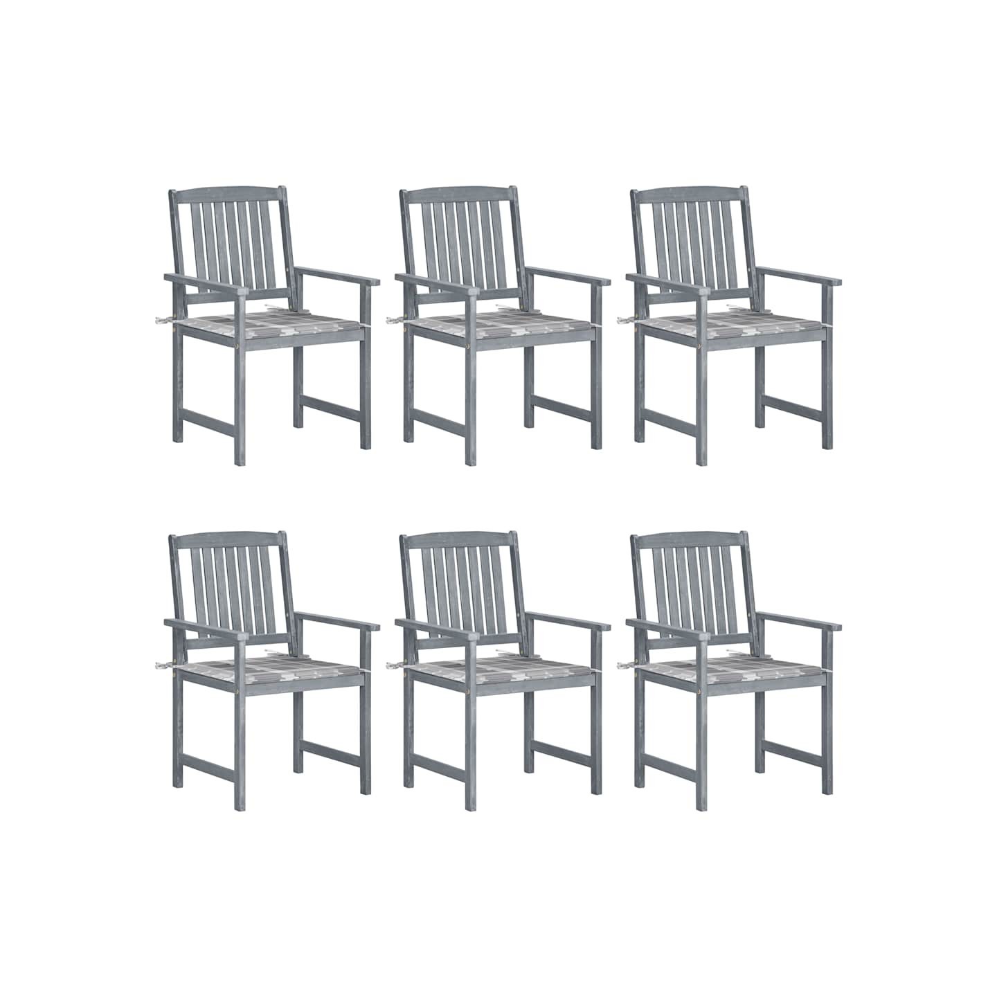 Chaises de jardin et coussins lot de 6 Bois acacia massif Gris