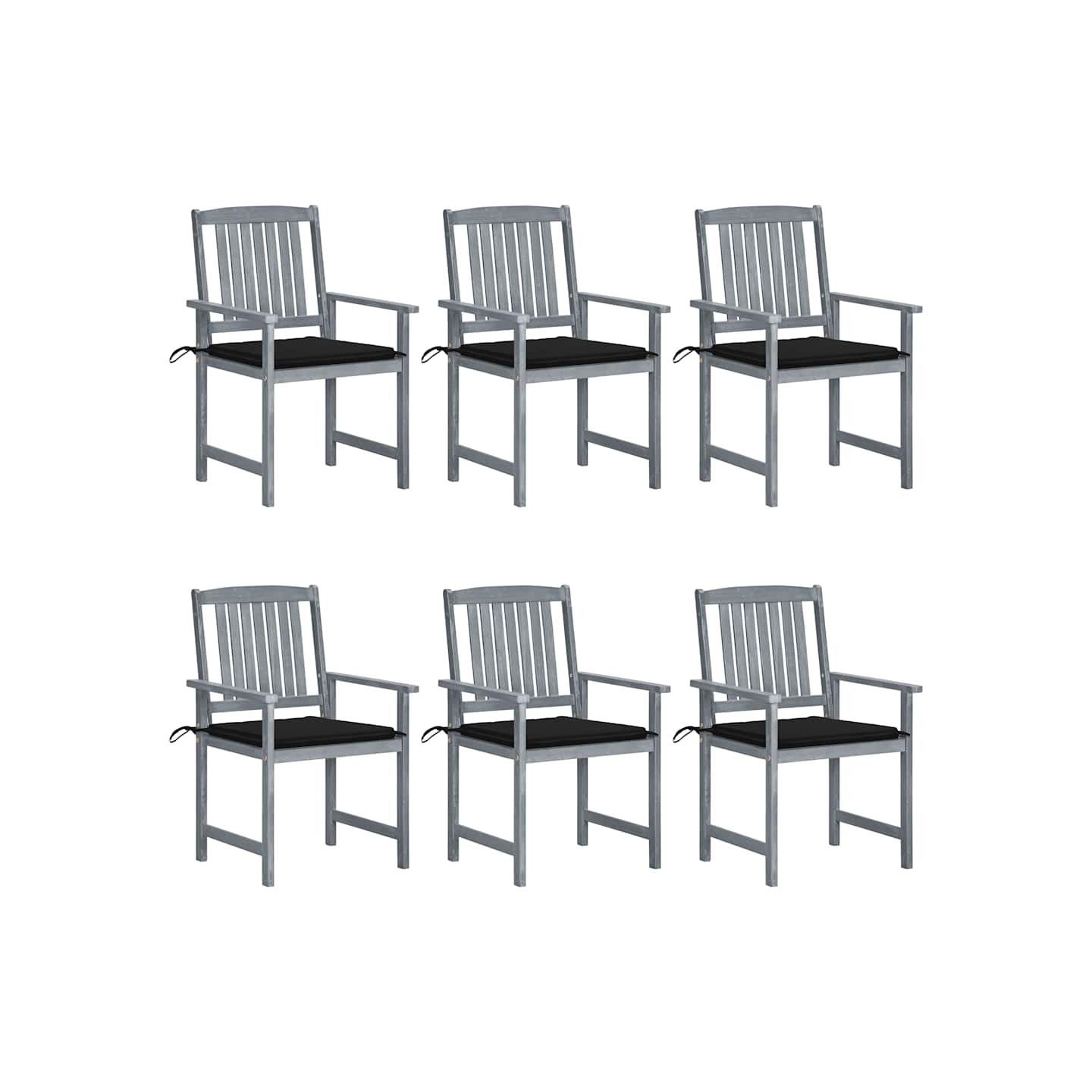 Chaises de jardin et coussins lot de 6 Bois acacia massif Gris