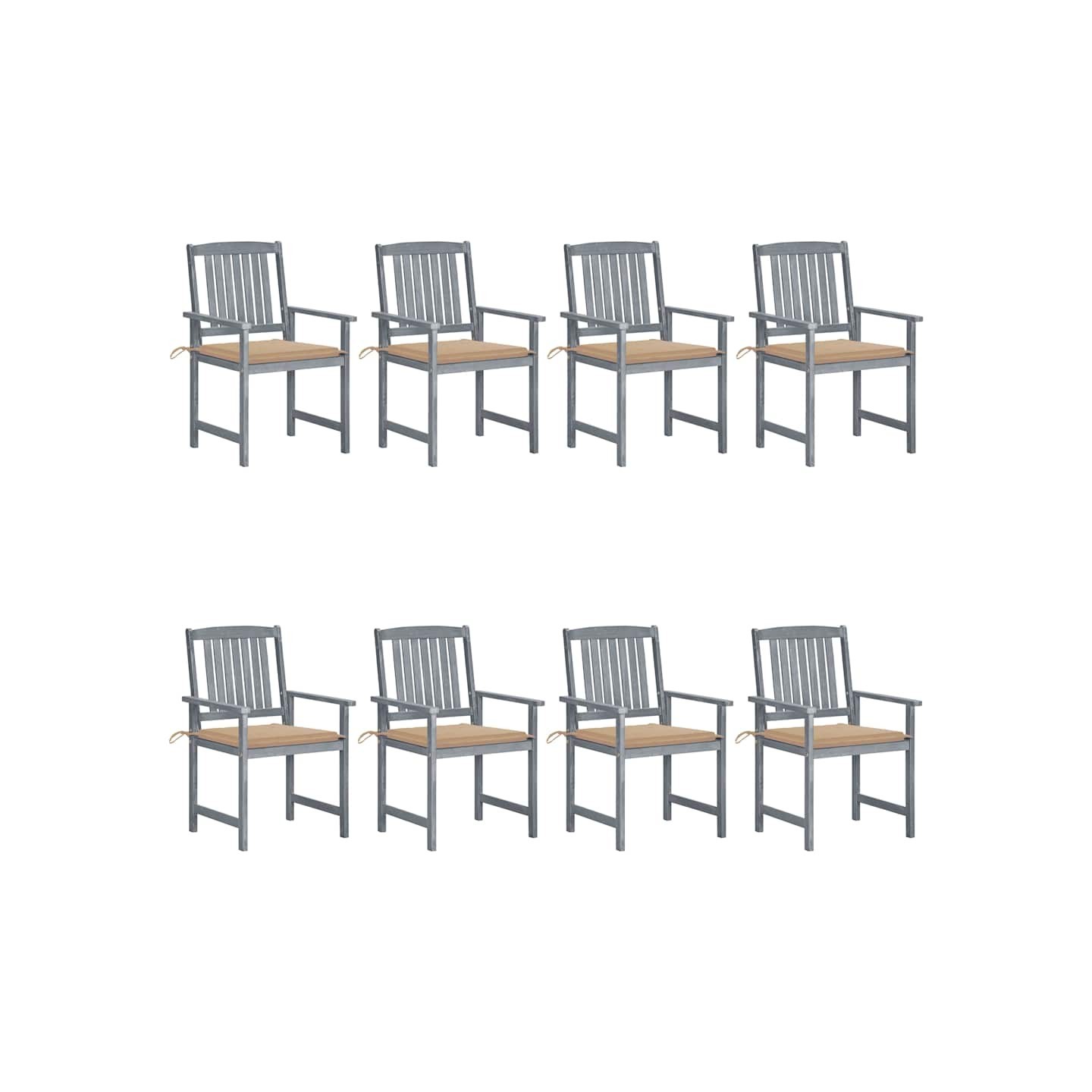 Chaises de jardin et coussins lot de 8 Bois acacia solide Gris