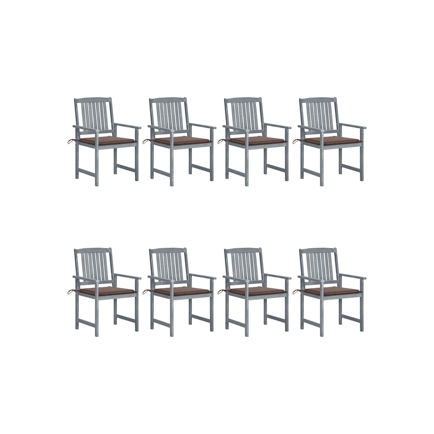 Chaises de jardin et coussins lot de 8 Bois acacia solide Gris