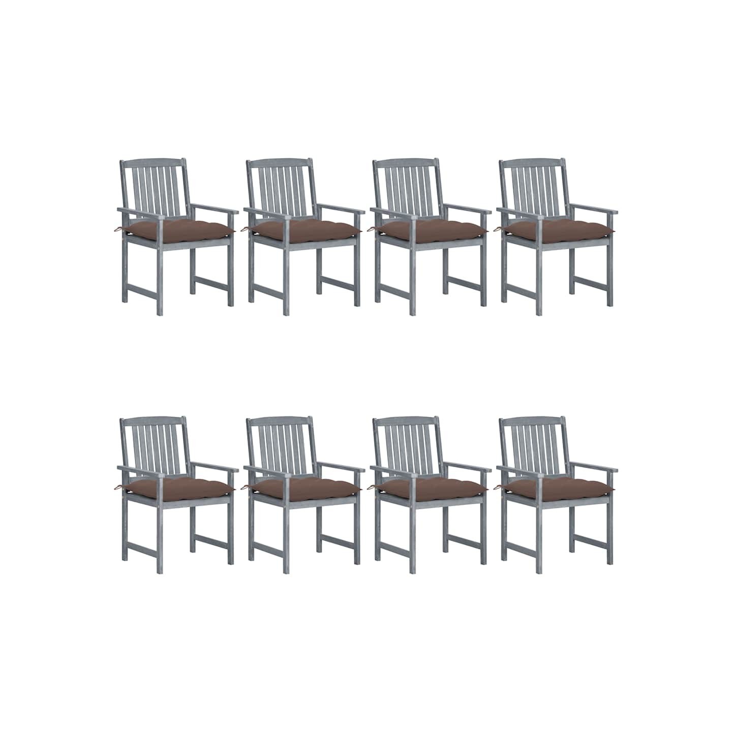 Chaises de jardin et coussins lot de 8 Bois acacia solide Gris