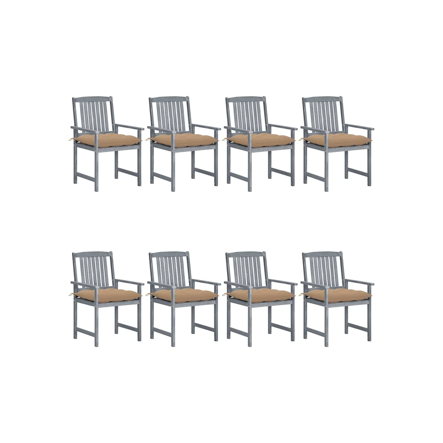 Chaises de jardin et coussins lot de 8 Bois acacia solide Gris