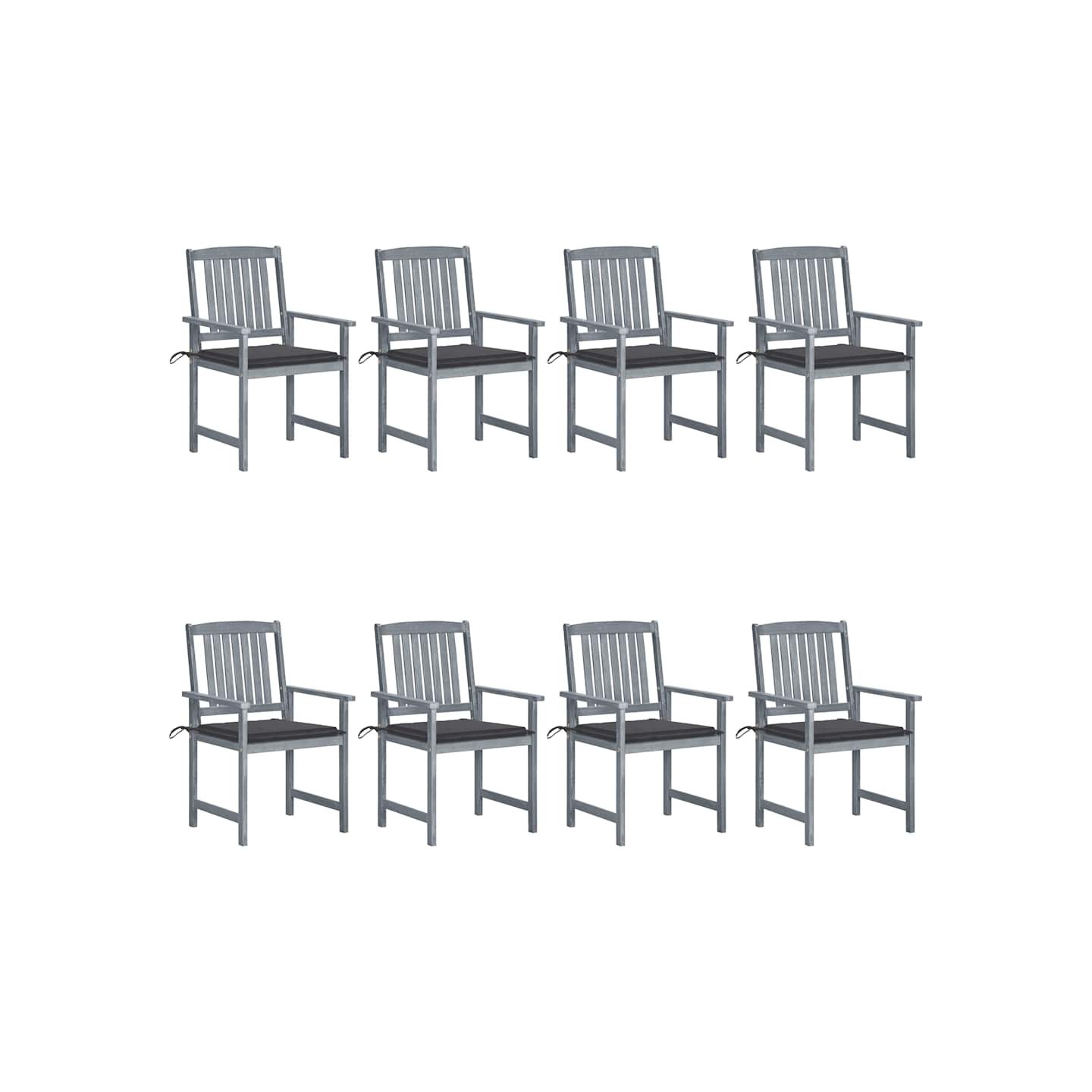 Chaises de jardin et coussins lot de 8 Bois acacia solide Gris