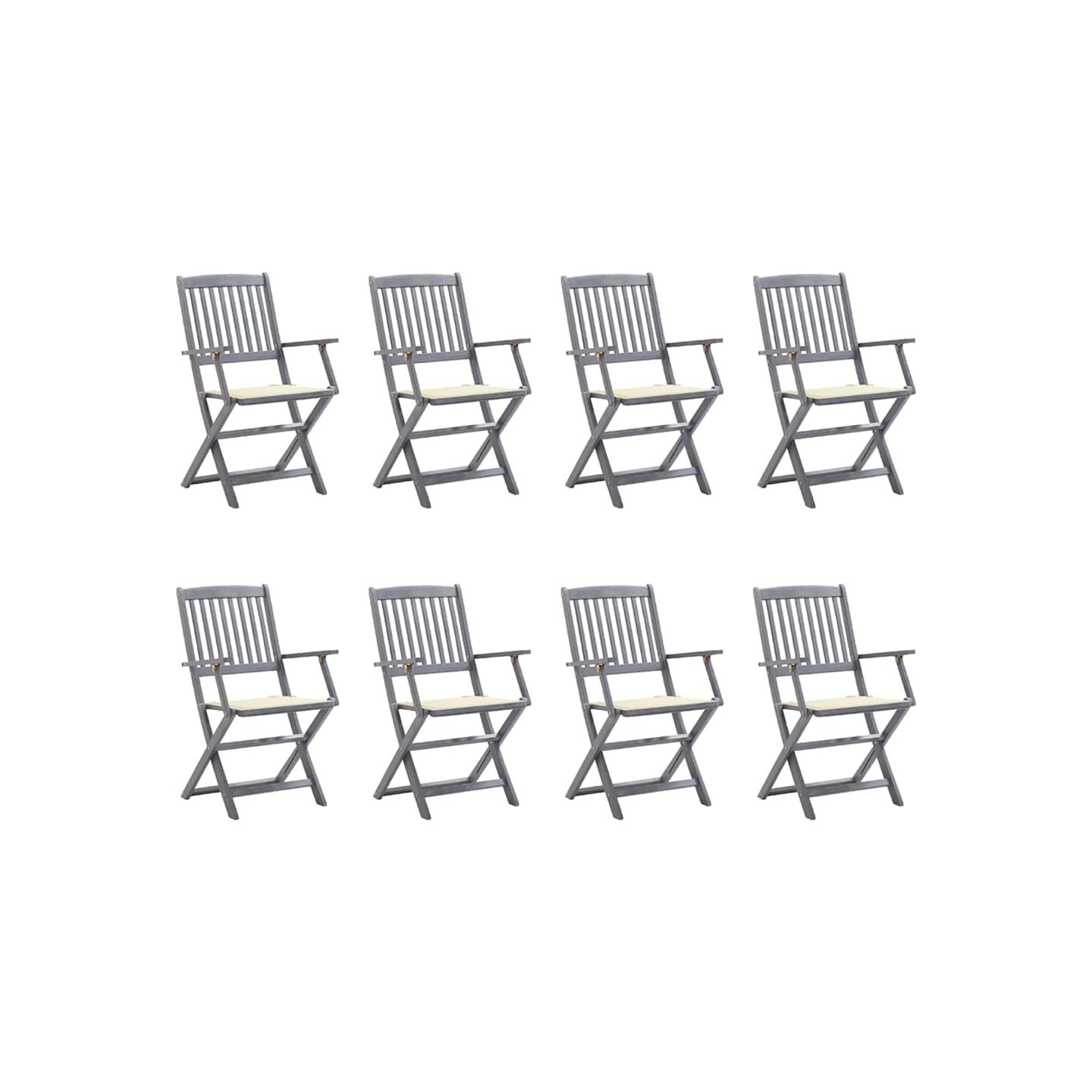 Chaises pliantes 8 pièces avec coussins en bois d'acacia massif