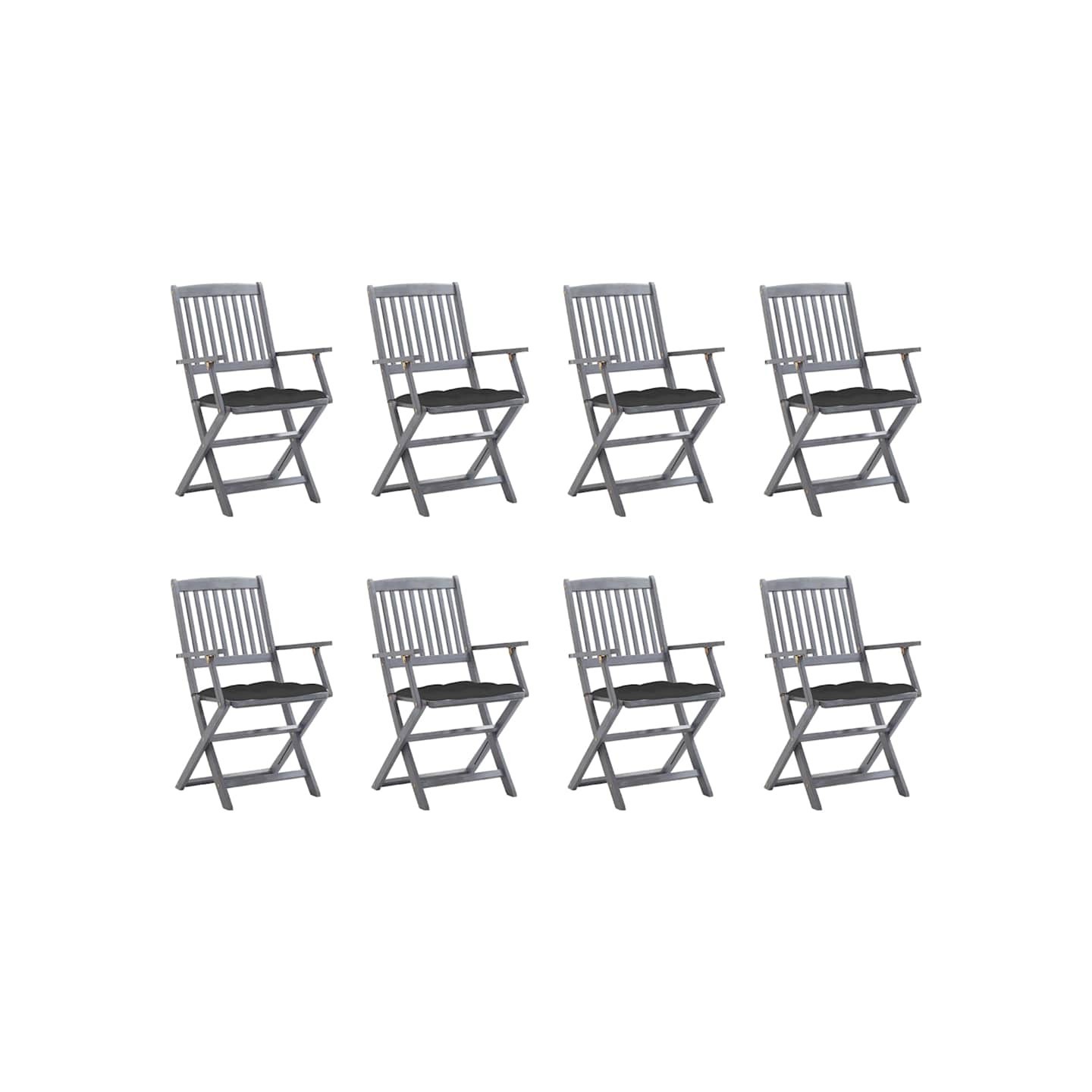 Chaises pliantes 8 pièces avec coussins en bois d'acacia massif