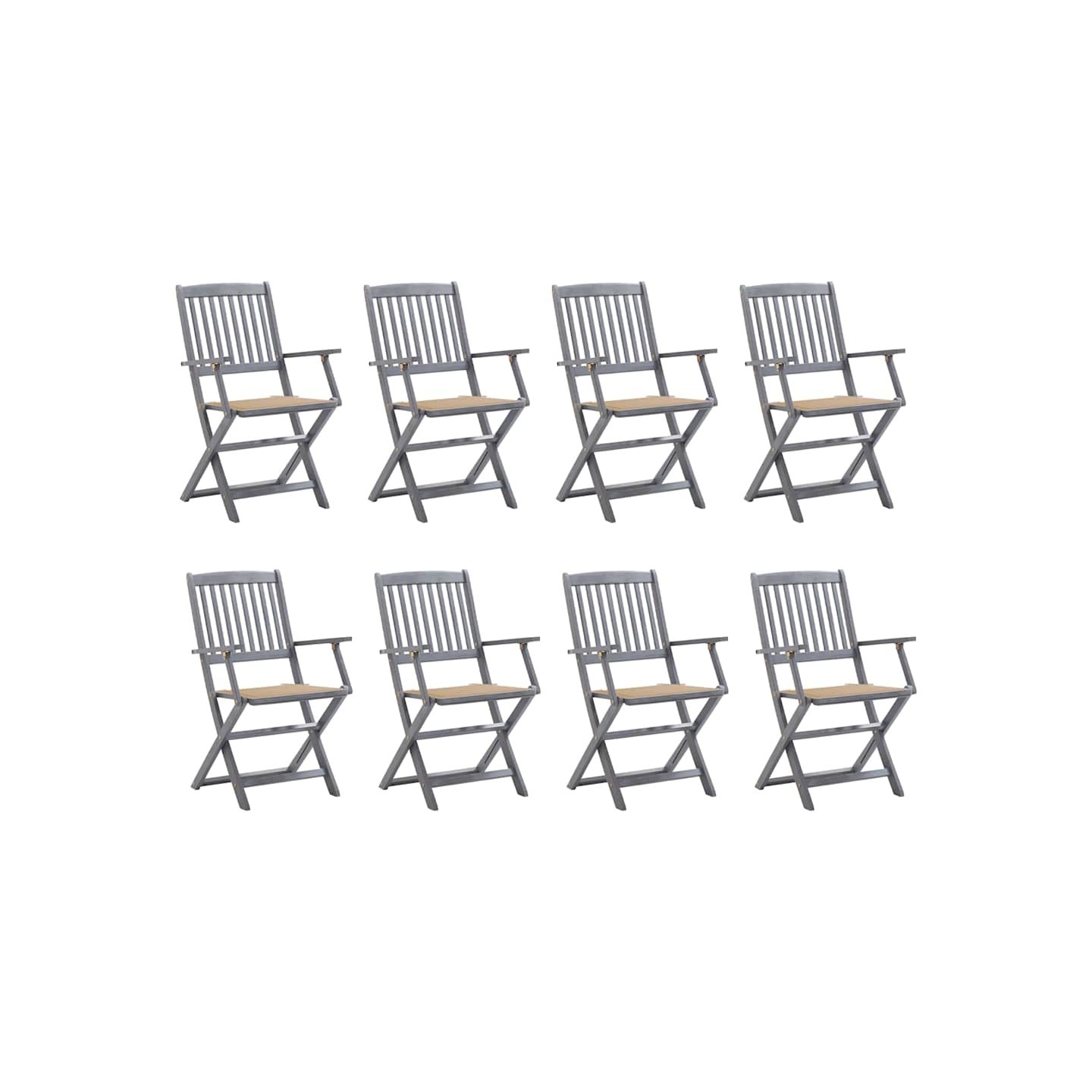 Chaises pliantes 8 pièces avec coussins en bois d'acacia massif