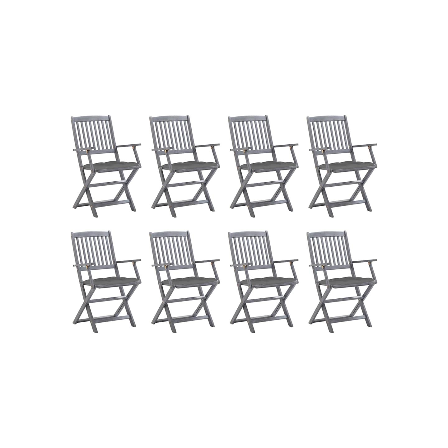 Chaises pliantes 8 pièces avec coussins en bois d'acacia massif