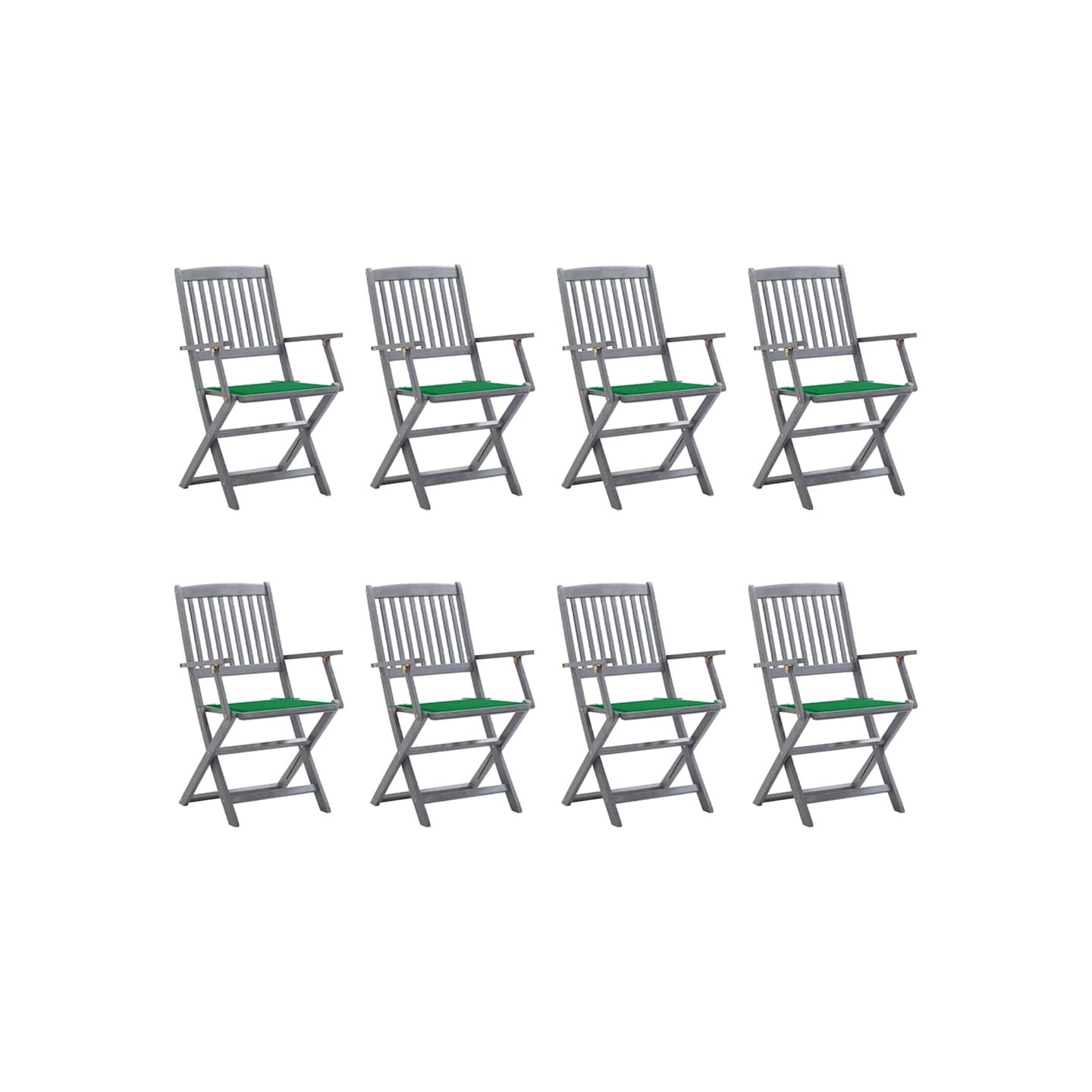 Chaises pliantes 8 pièces avec coussins en bois d'acacia massif