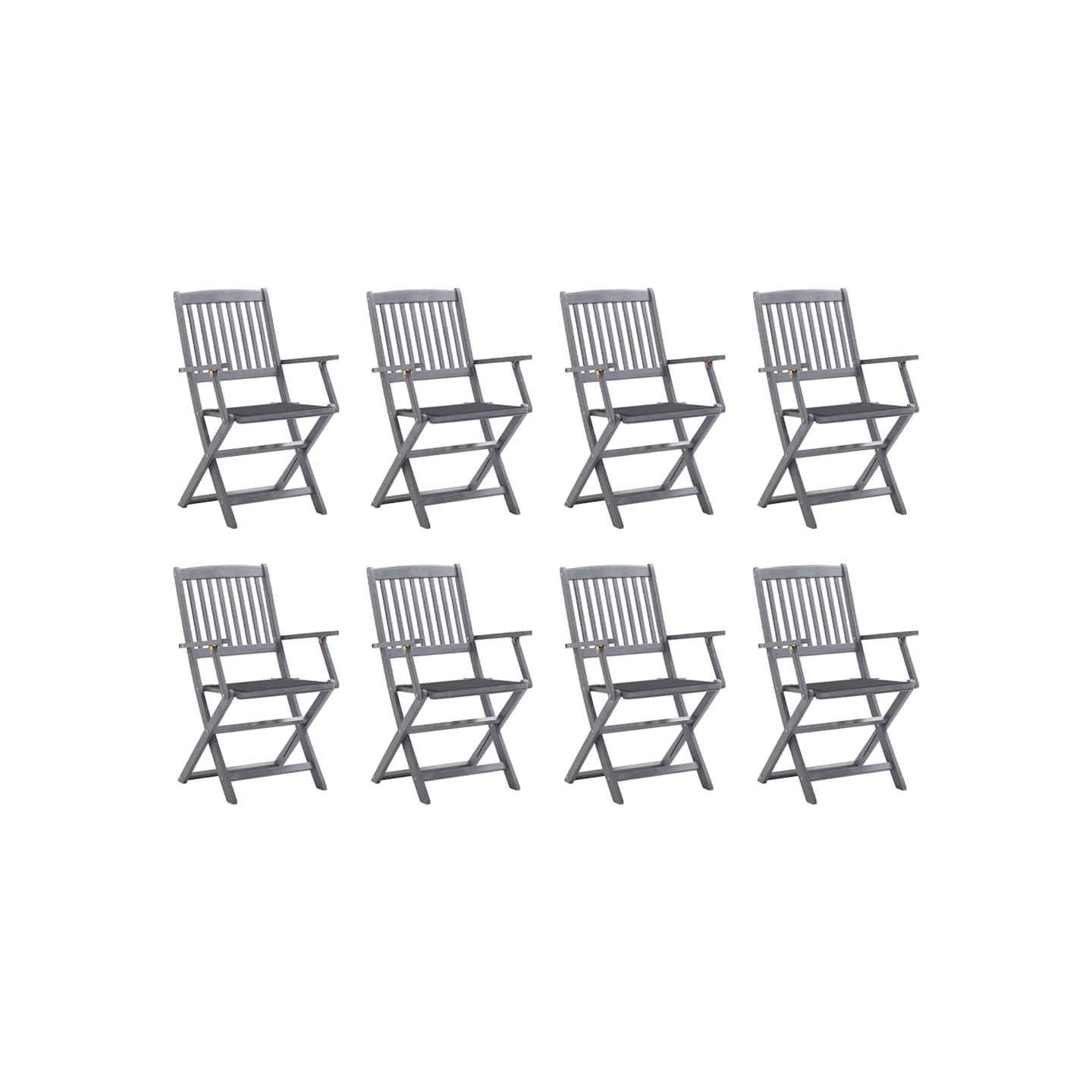 Chaises pliantes 8 pièces avec coussins en bois d'acacia massif