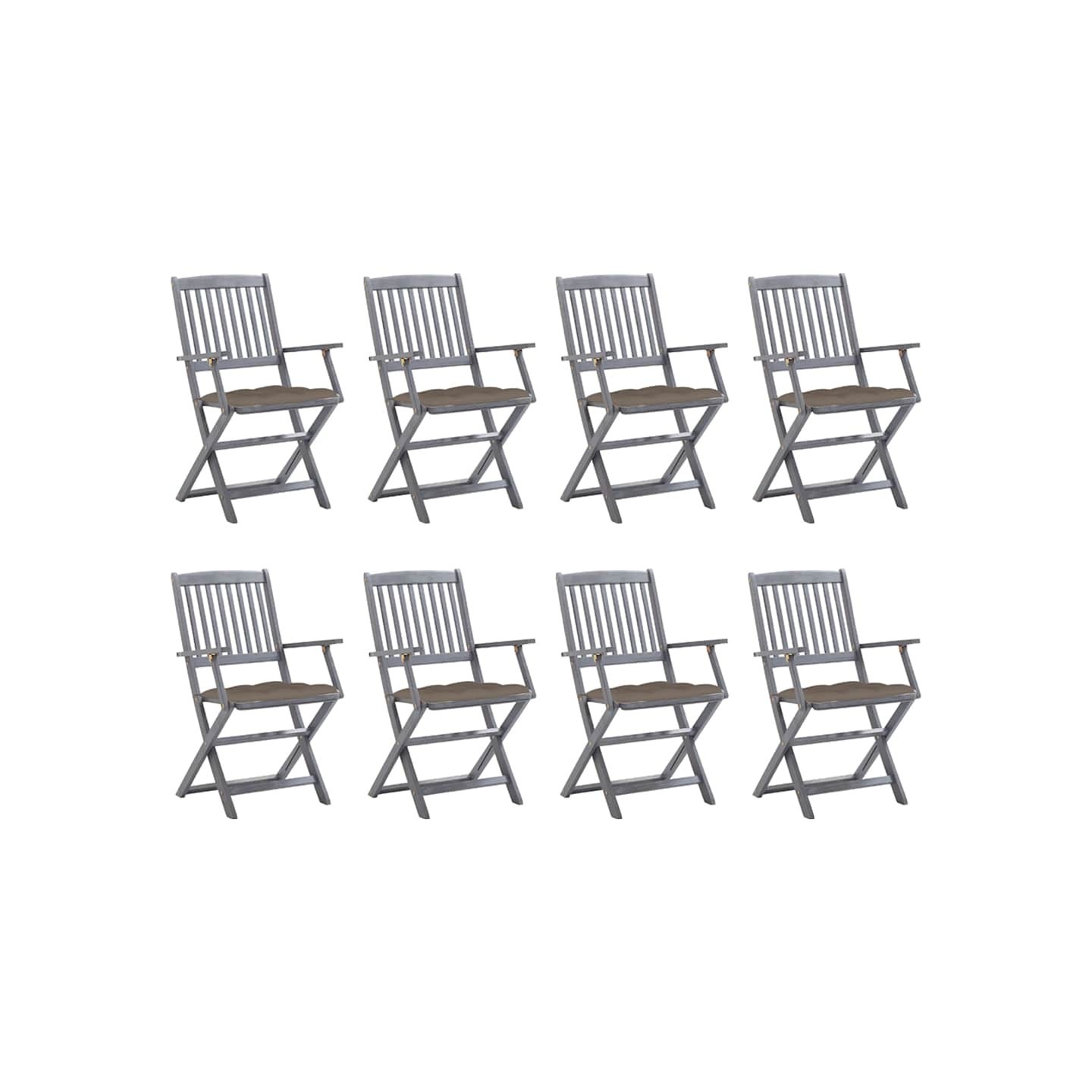 Chaises pliantes 8 pièces avec coussins en bois d'acacia massif