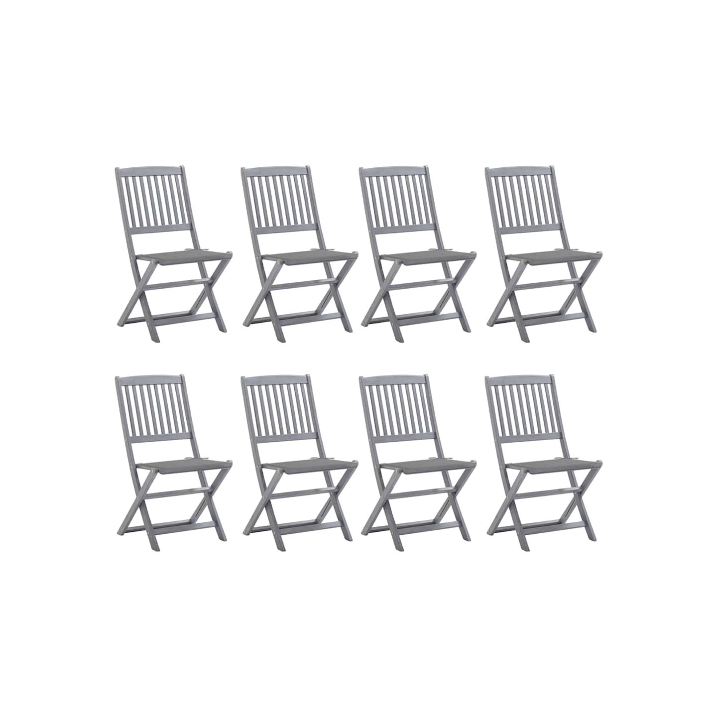 Chaises pliantes 8 pièces avec coussins en bois d'acacia massif