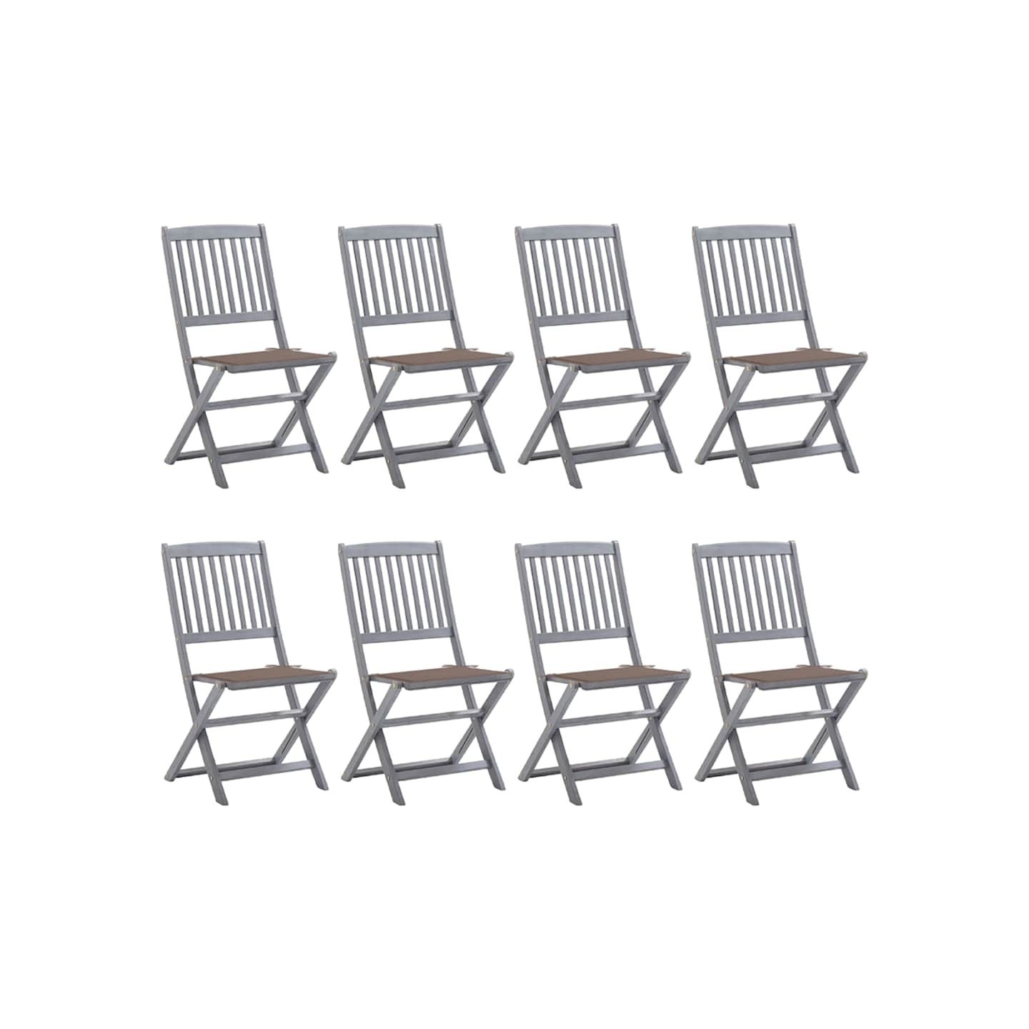 Chaises pliantes 8 pièces avec coussins en bois d'acacia massif