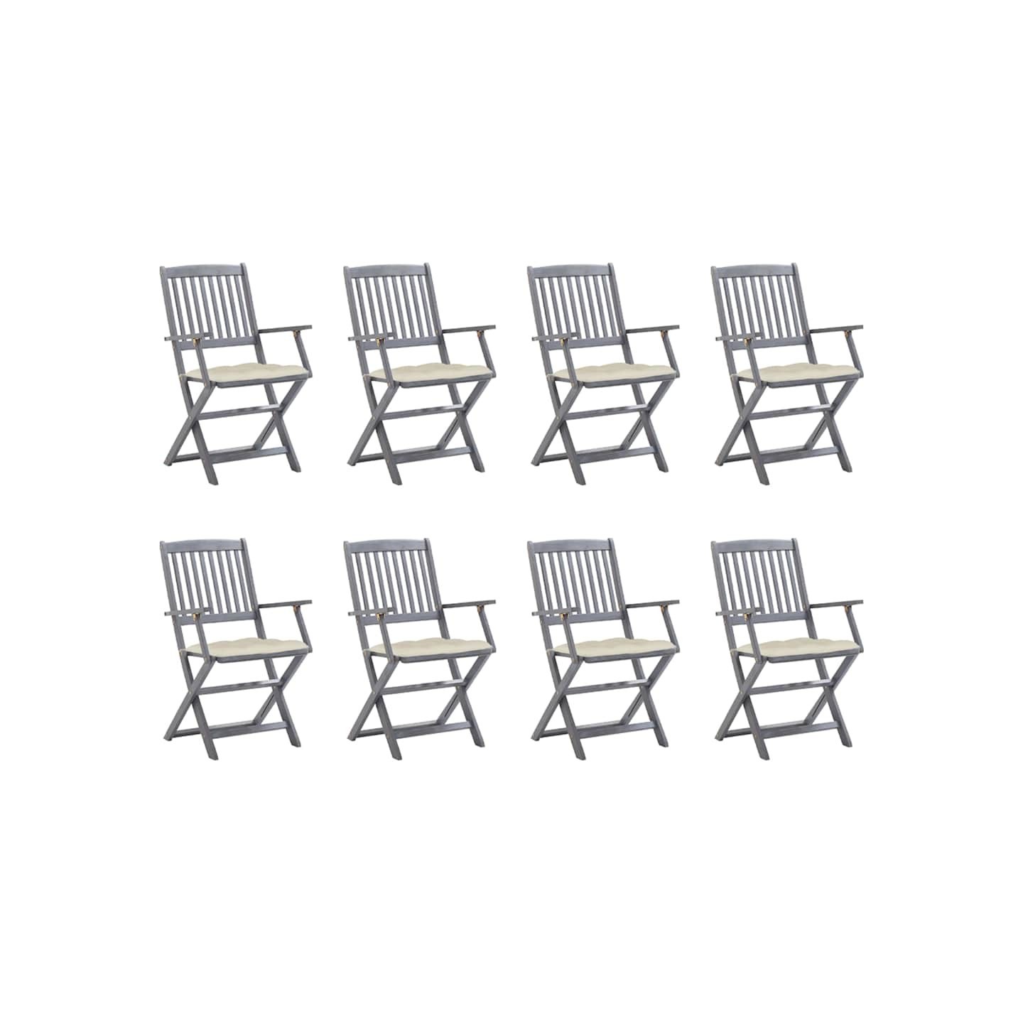 Chaises pliantes 8 pièces avec coussins en bois d'acacia massif