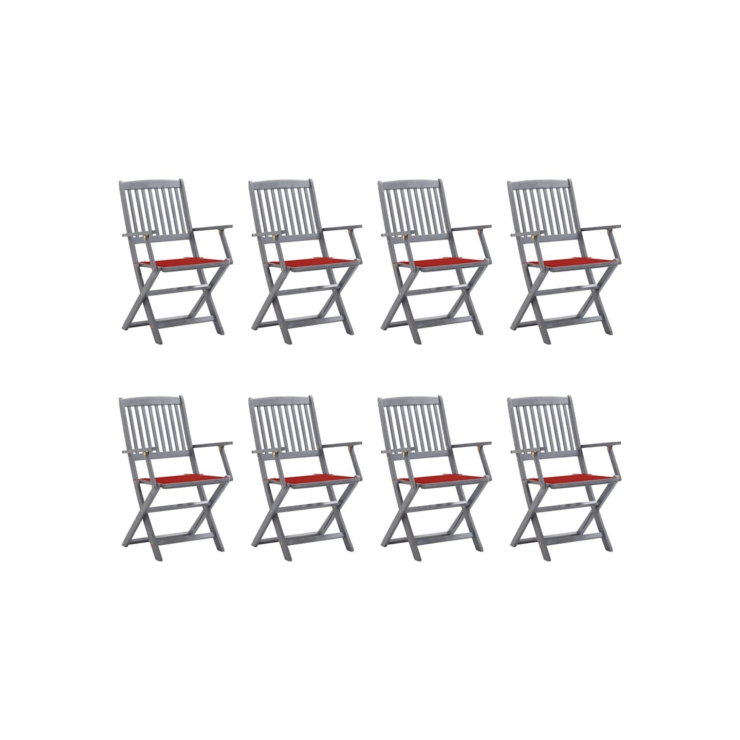 Chaises pliantes 8 pièces avec coussins en bois d'acacia massif