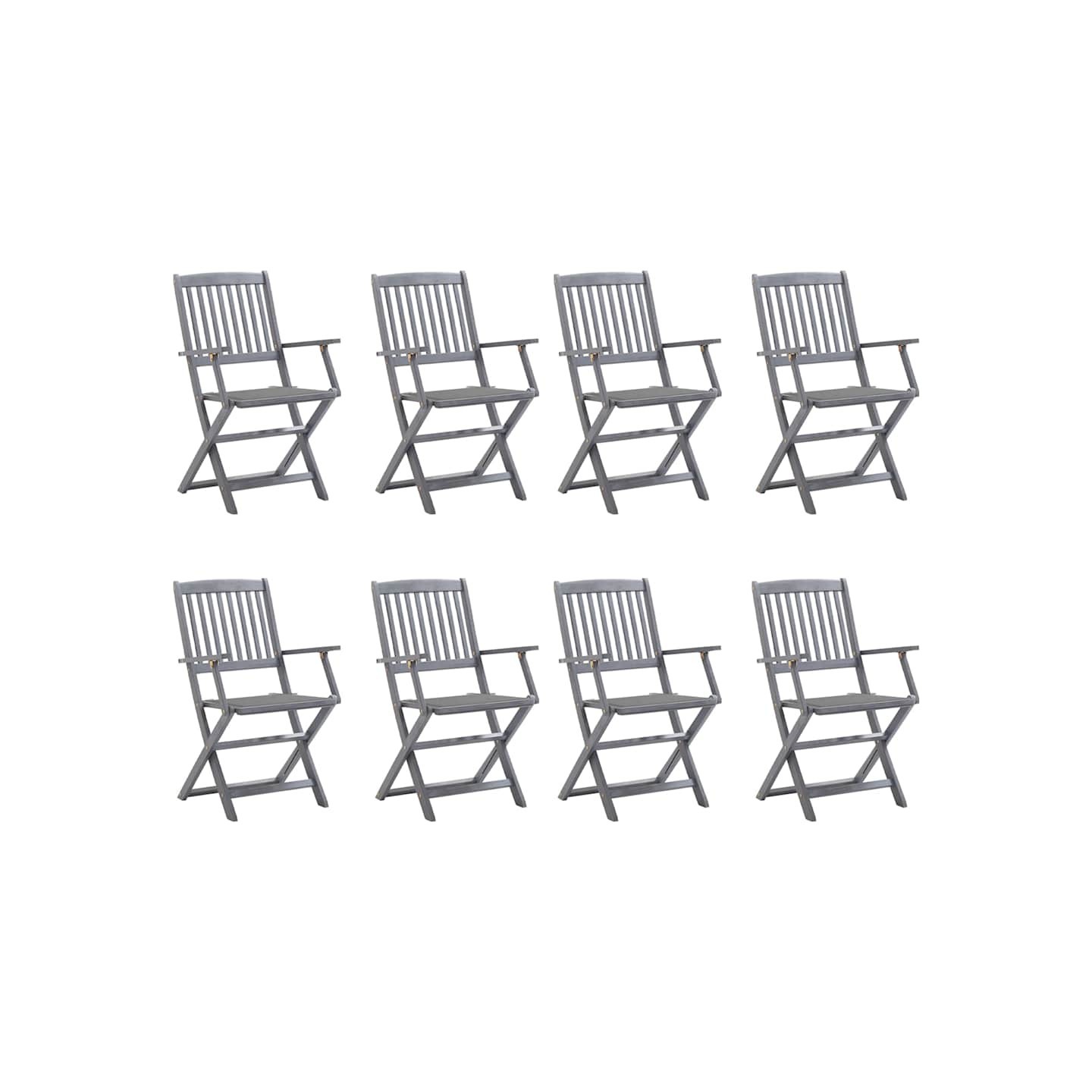 Chaises pliantes 8 pièces avec coussins en bois d'acacia massif