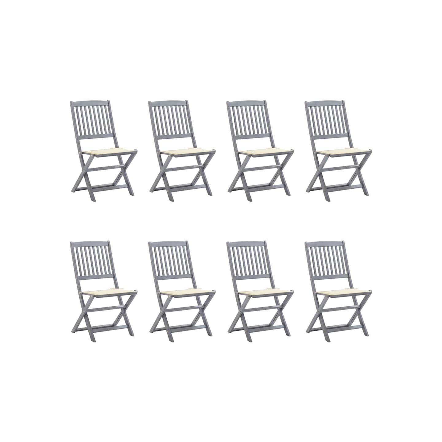 Chaises pliantes 8 pièces avec coussins en bois d'acacia massif