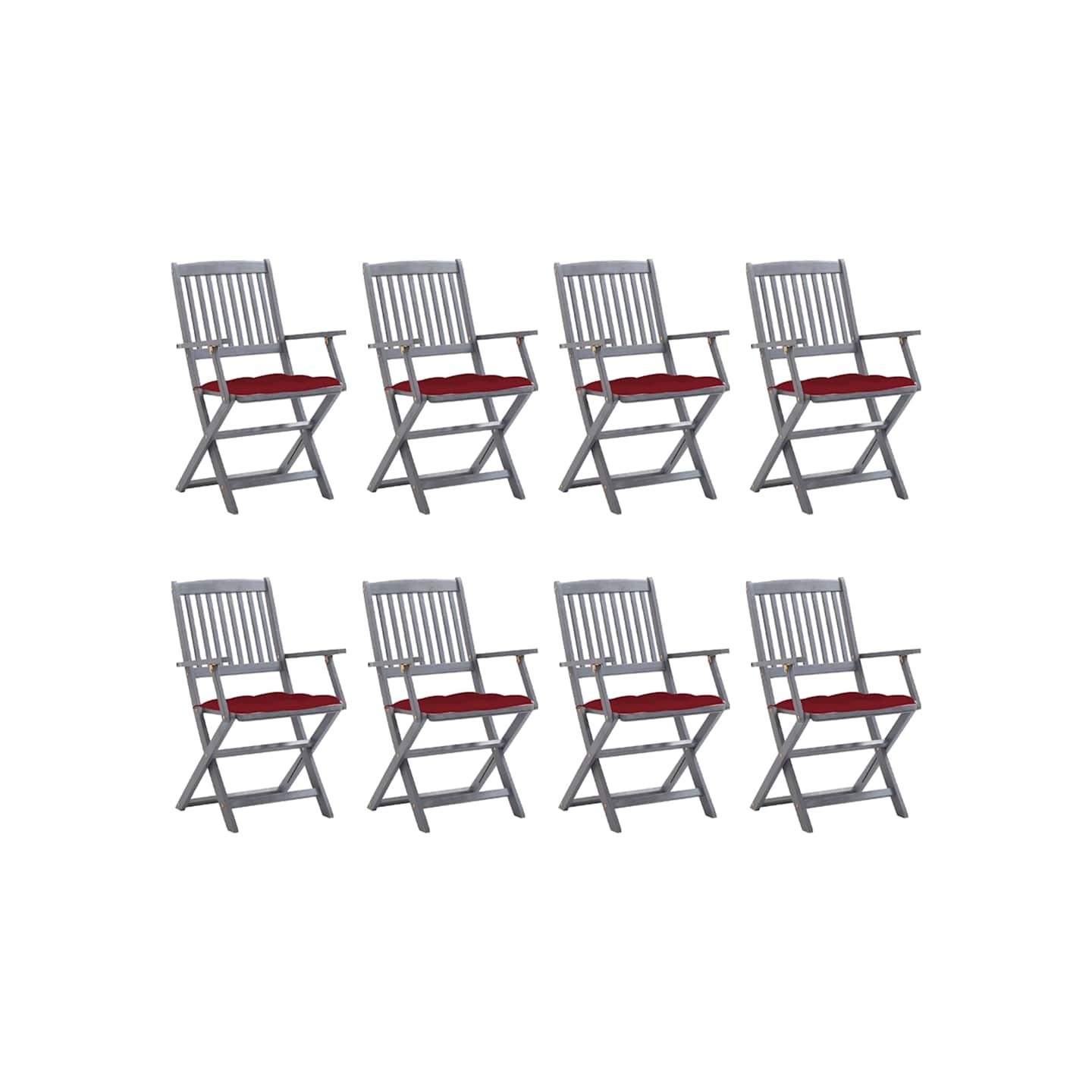 Chaises pliantes 8 pièces avec coussins en bois d'acacia massif