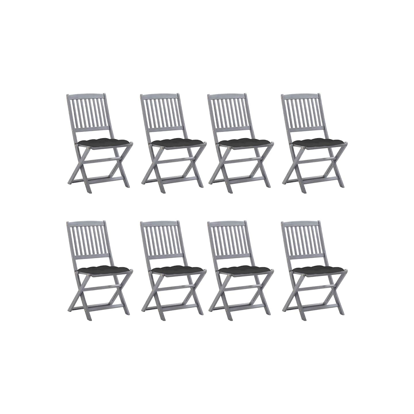 Chaises pliantes 8 pièces avec coussins en bois d'acacia massif