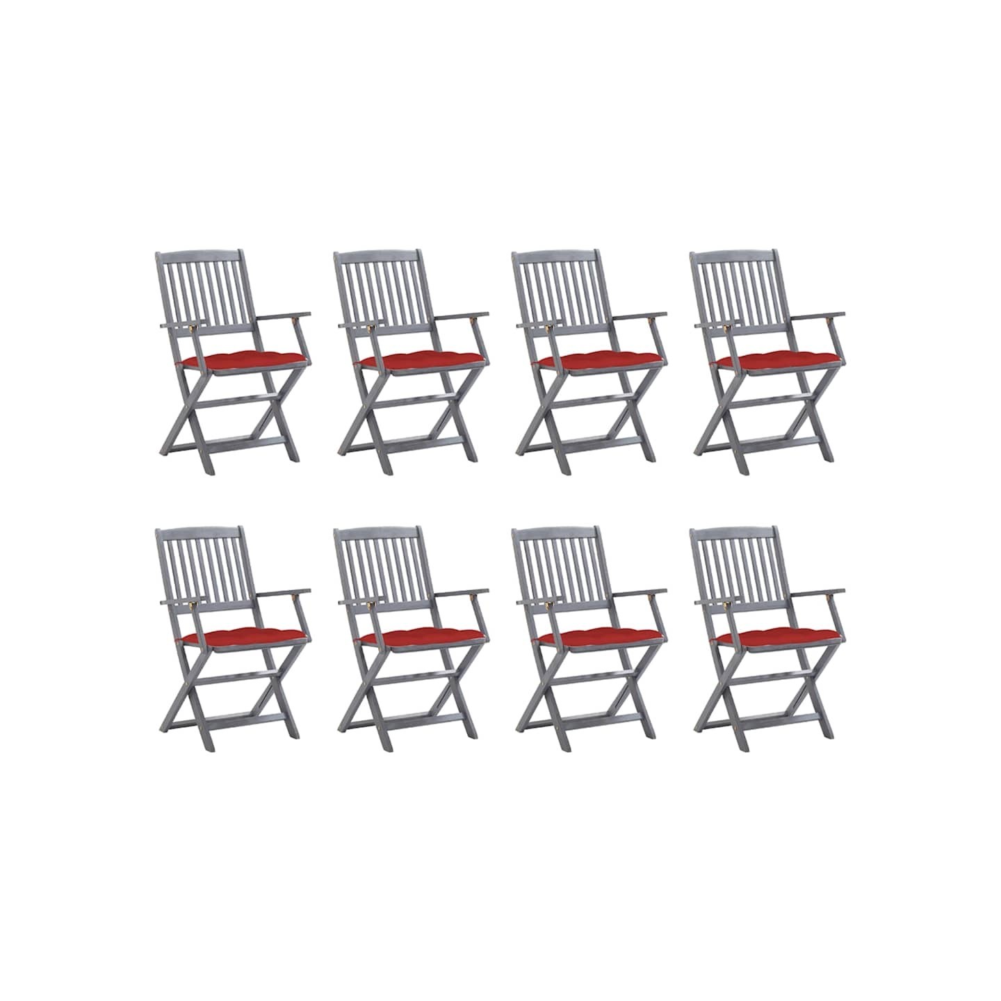 Chaises pliantes 8 pièces avec coussins en bois d'acacia massif
