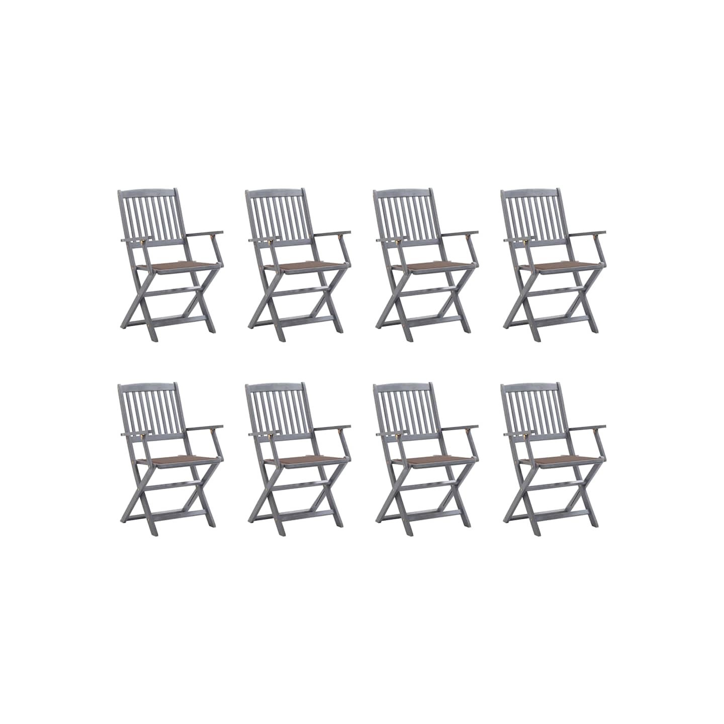 Chaises pliantes 8 pièces avec coussins en bois d'acacia massif