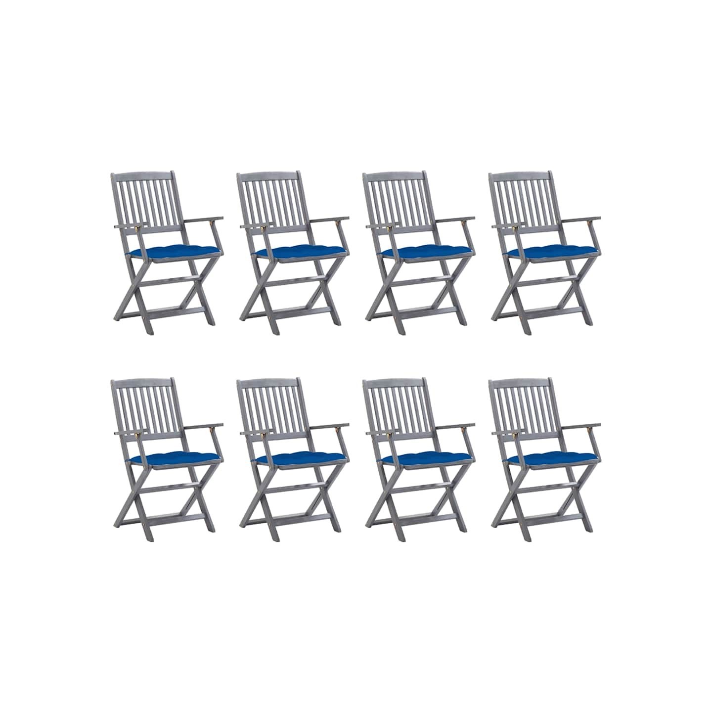 Chaises pliantes 8 pièces avec coussins en bois d'acacia massif