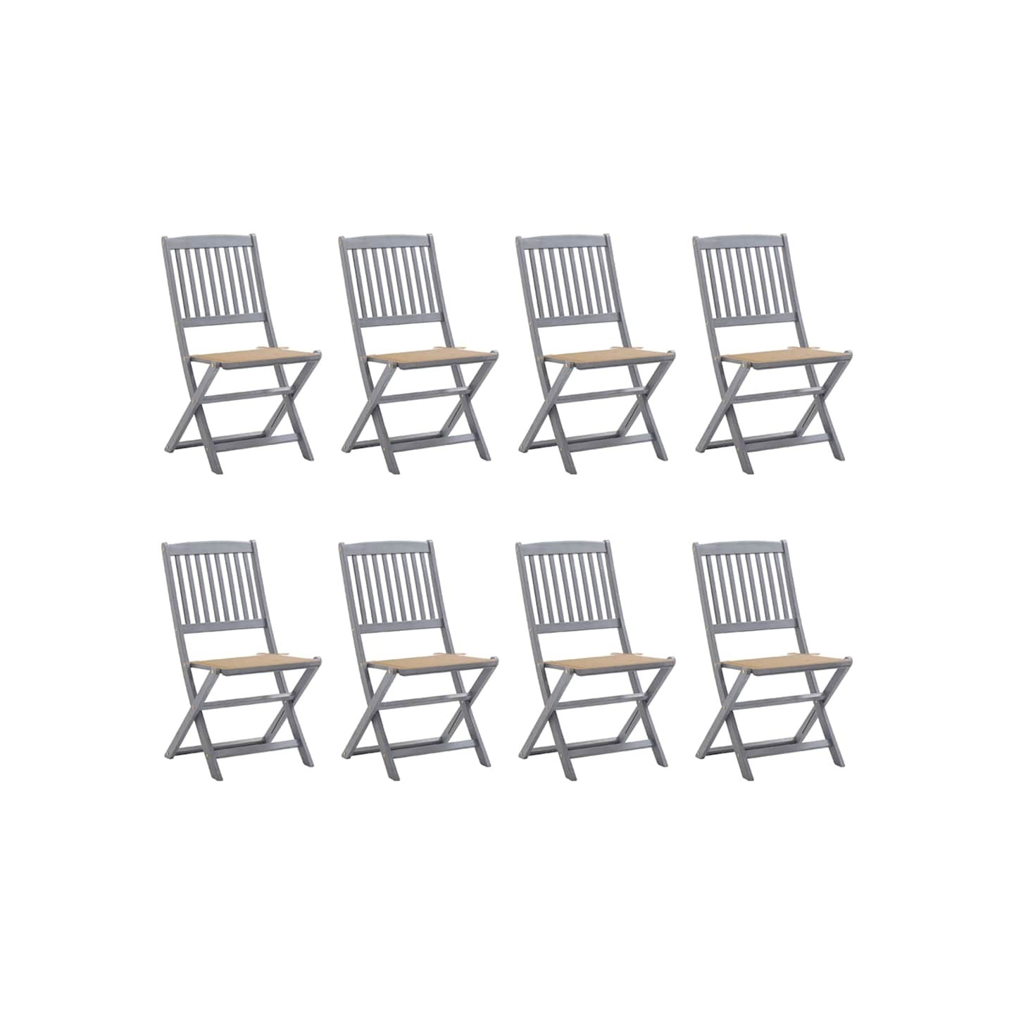 Chaises pliantes 8 pièces avec coussins en bois d'acacia massif