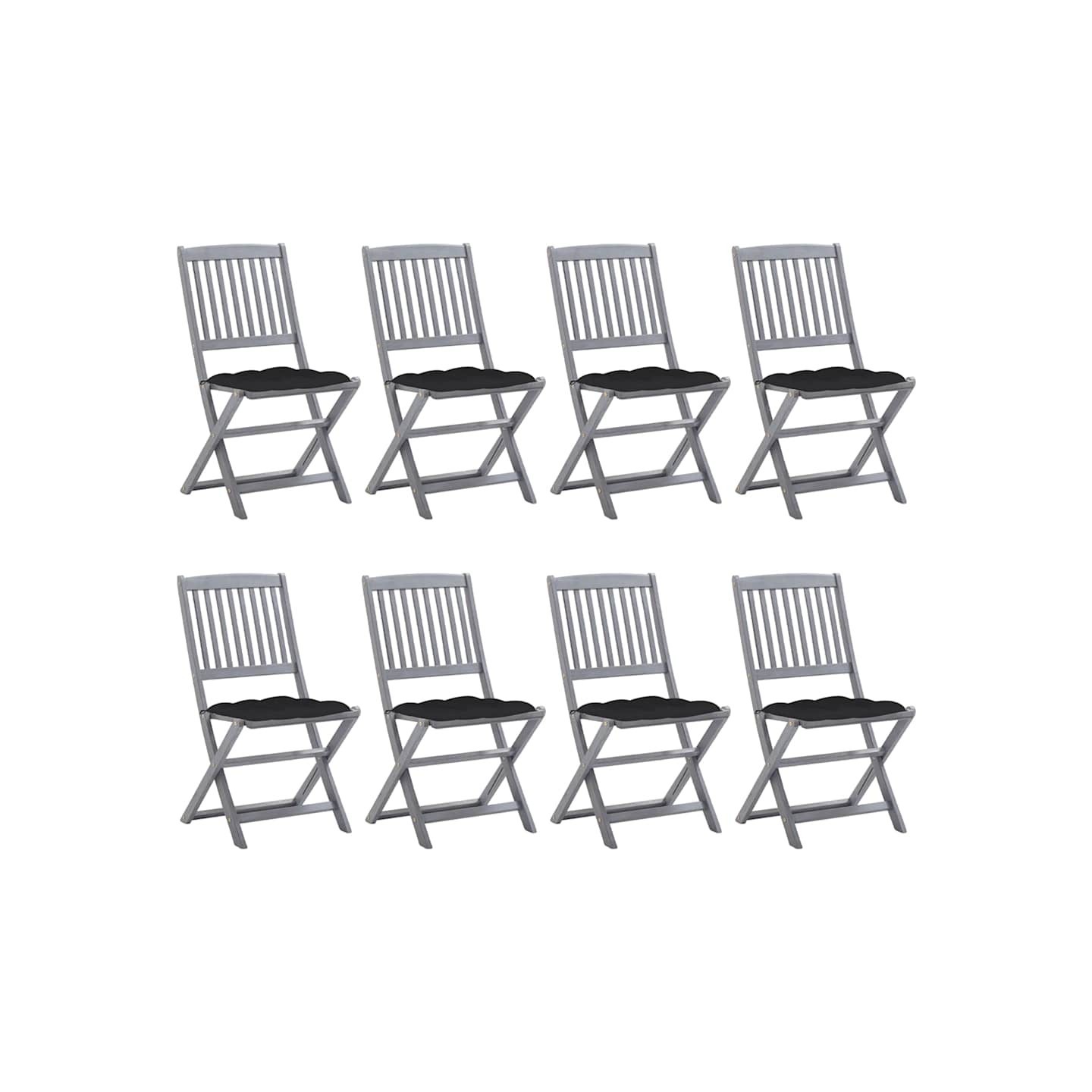 Chaises pliantes 8 pièces avec coussins en bois d'acacia massif