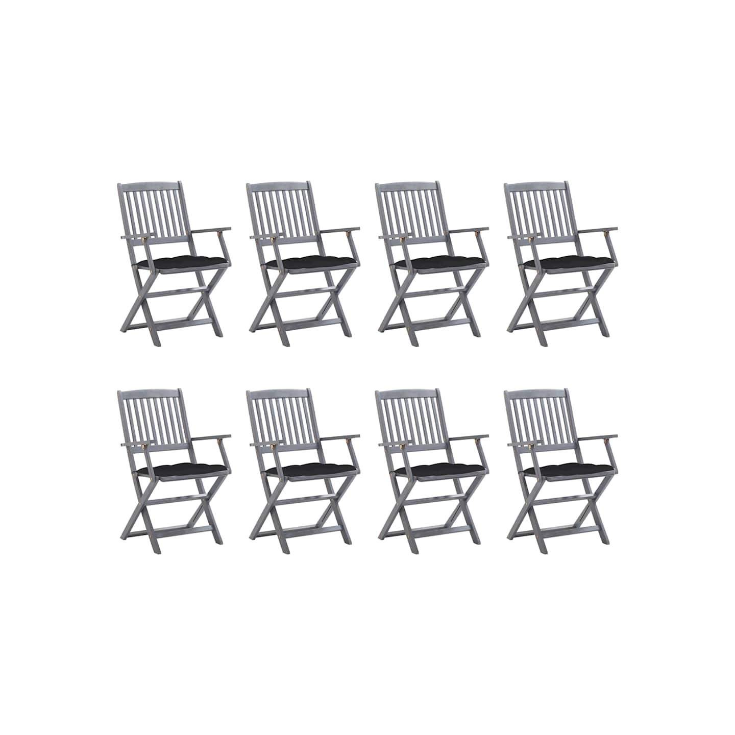 Chaises pliantes 8 pièces avec coussins en bois d'acacia massif