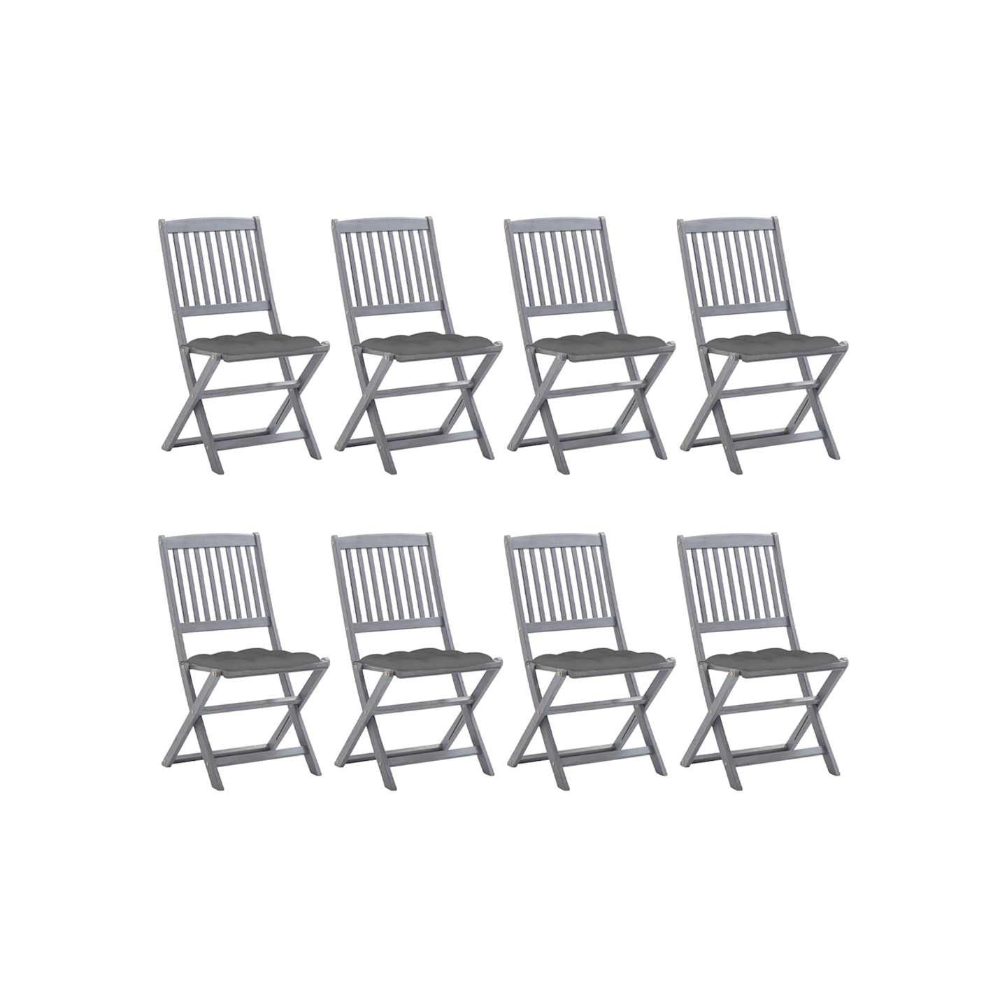 Chaises pliantes 8 pièces avec coussins en bois d'acacia massif