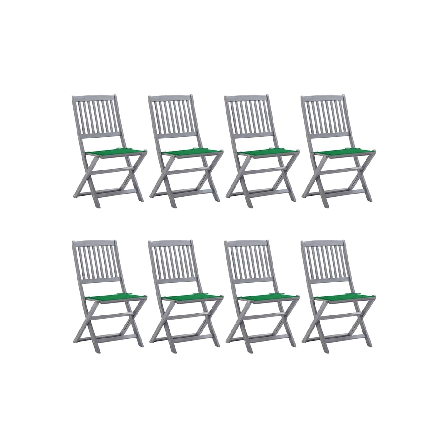Chaises pliantes 8 pièces avec coussins en bois d'acacia massif