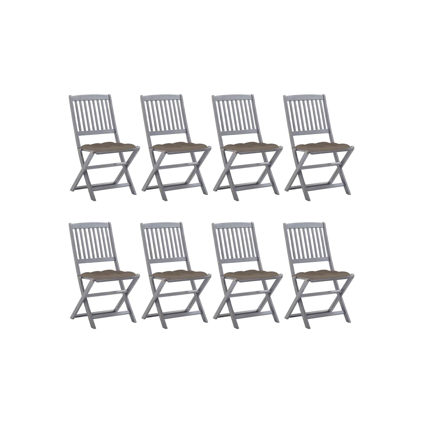 Chaises pliantes 8 pièces avec coussins en bois d'acacia massif