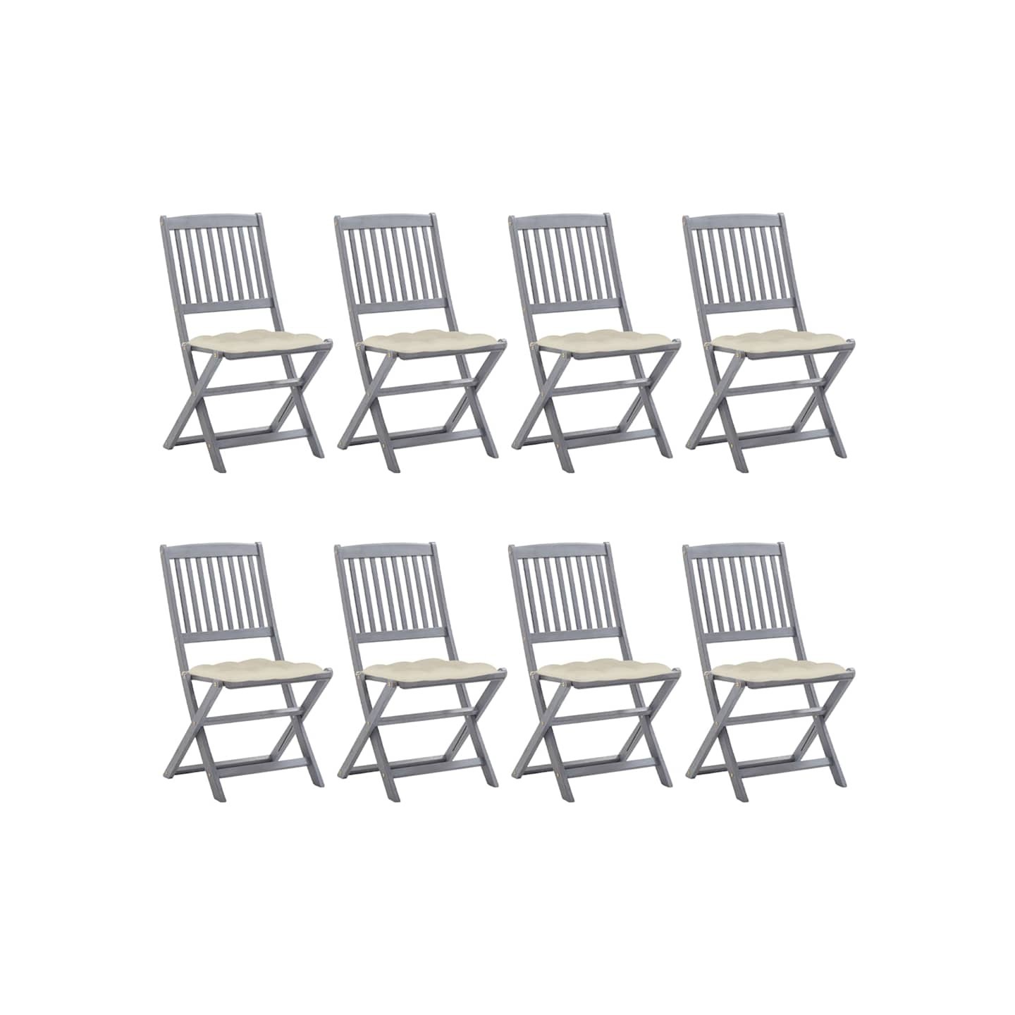 Chaises pliantes 8 pièces avec coussins en bois d'acacia massif
