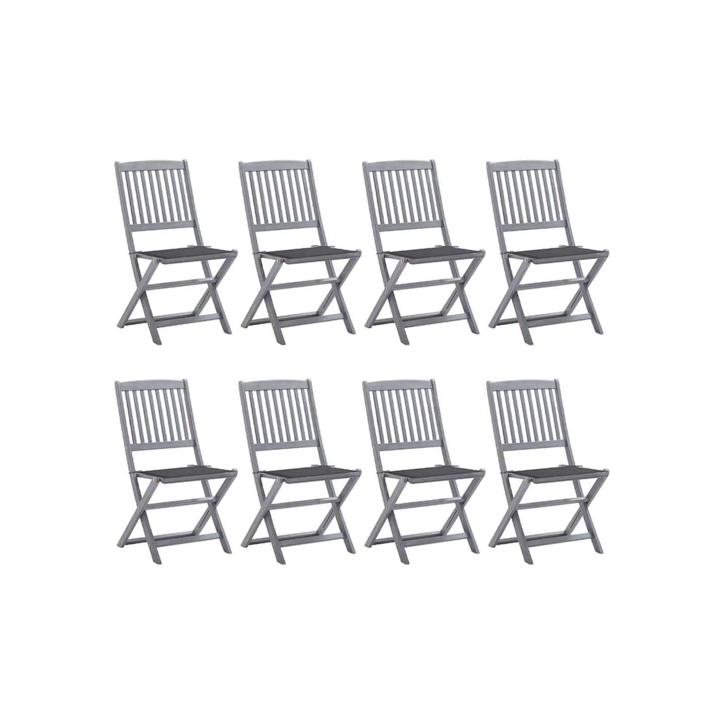 Chaises pliantes 8 pièces avec coussins en bois d'acacia massif