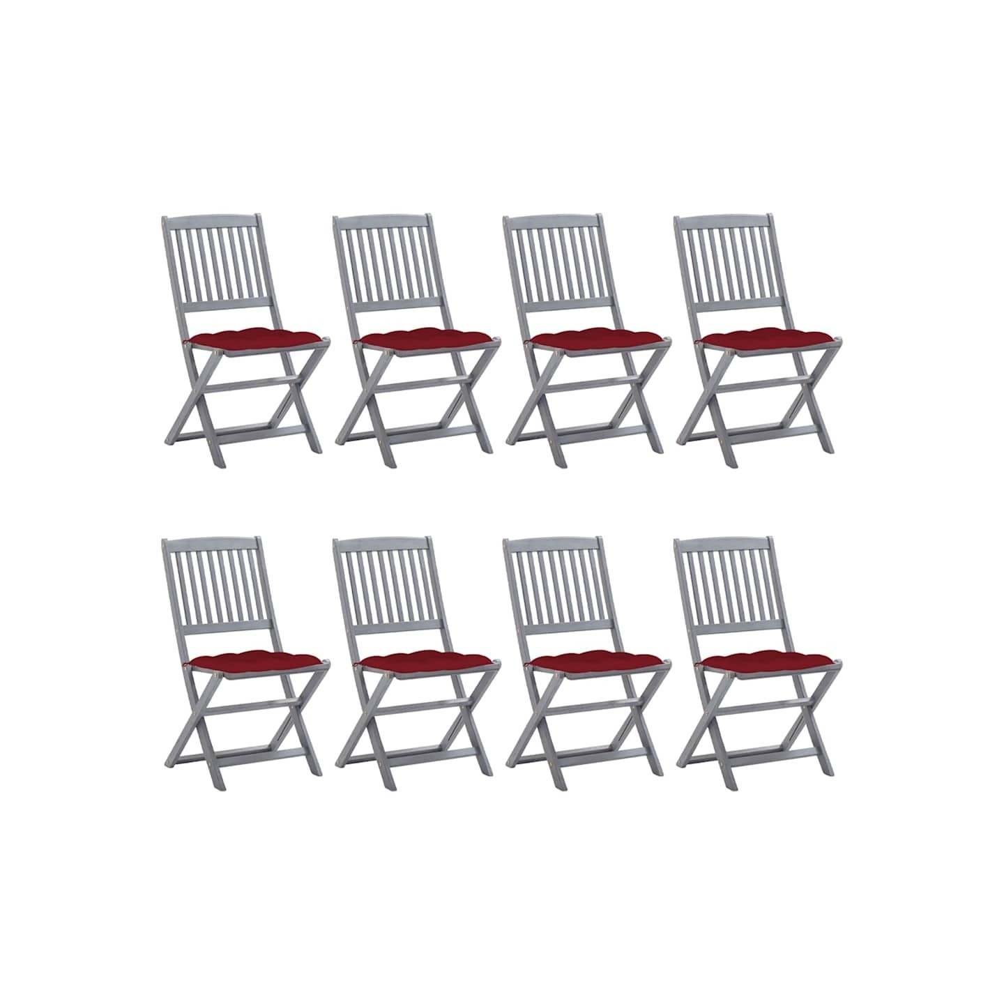Chaises pliantes 8 pièces avec coussins en bois d'acacia massif