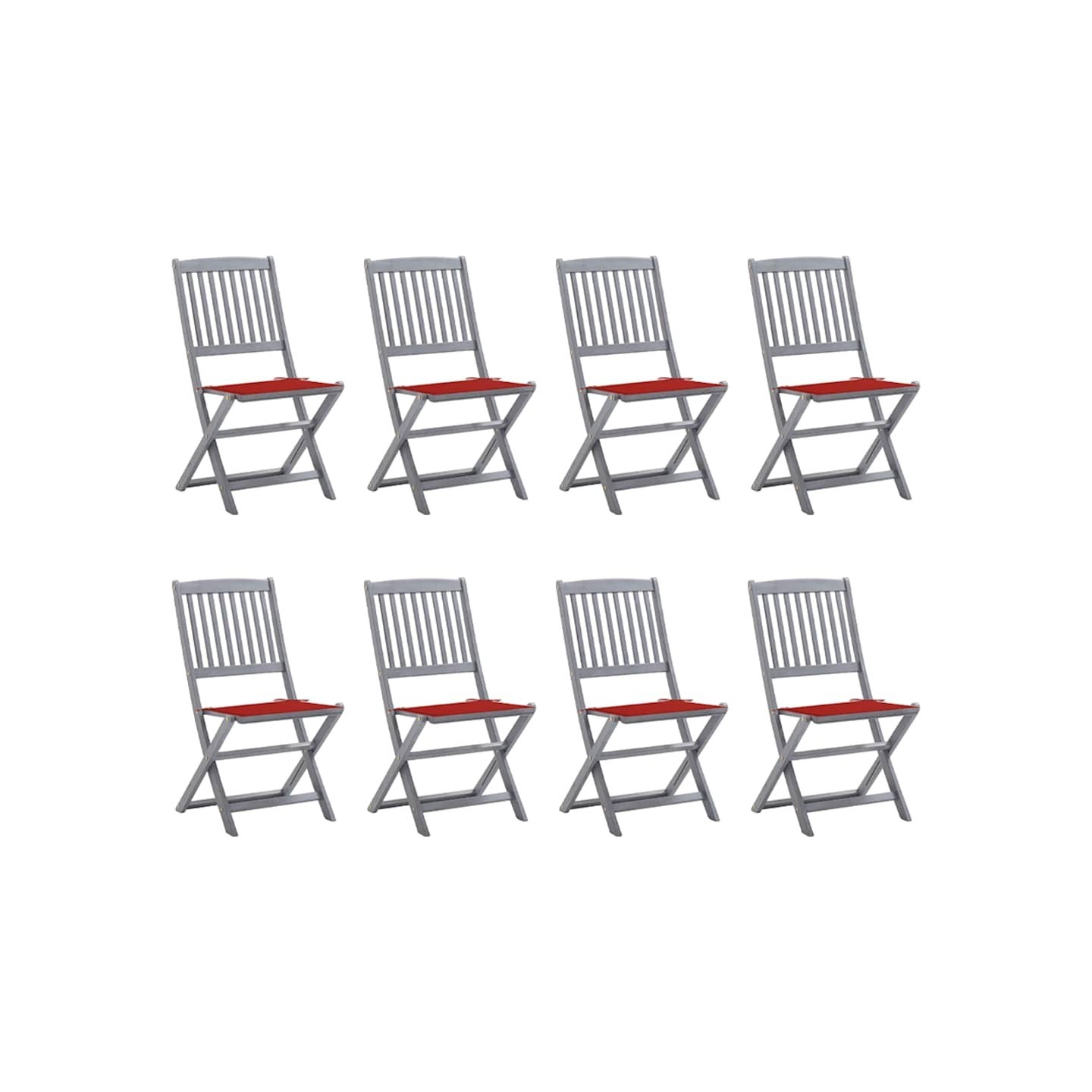 Chaises pliantes 8 pièces avec coussins en bois d'acacia massif