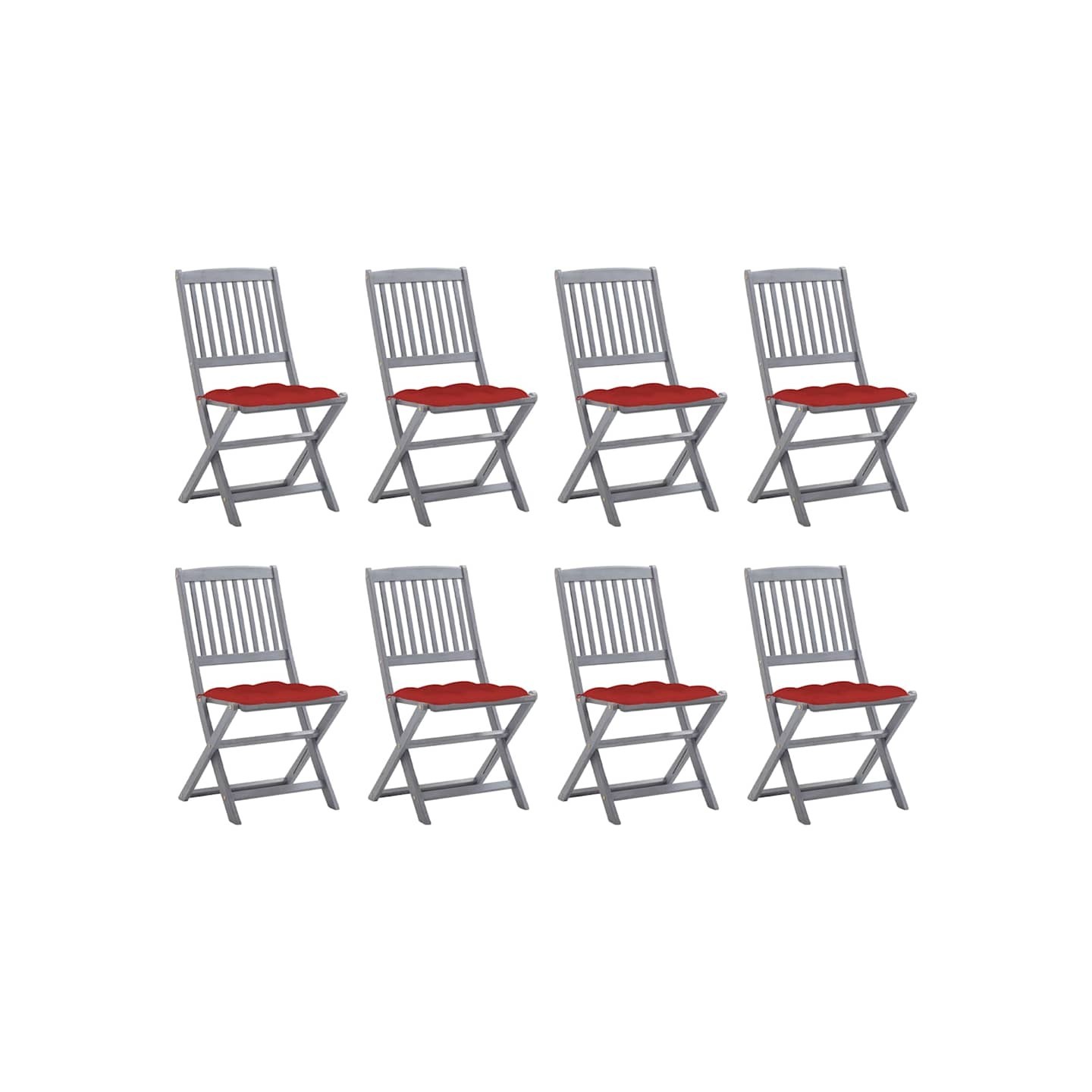 Chaises pliantes 8 pièces avec coussins en bois d'acacia massif