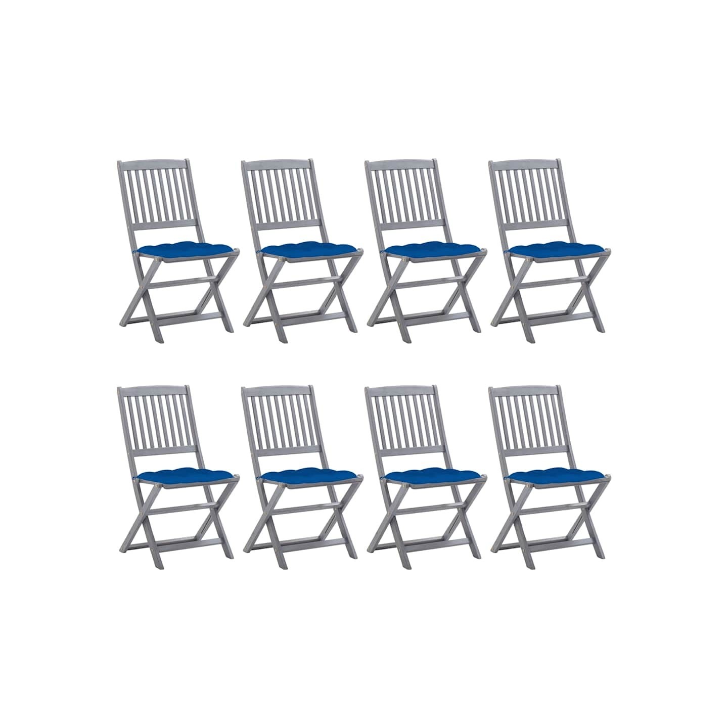 Chaises pliantes 8 pièces avec coussins en bois d'acacia massif